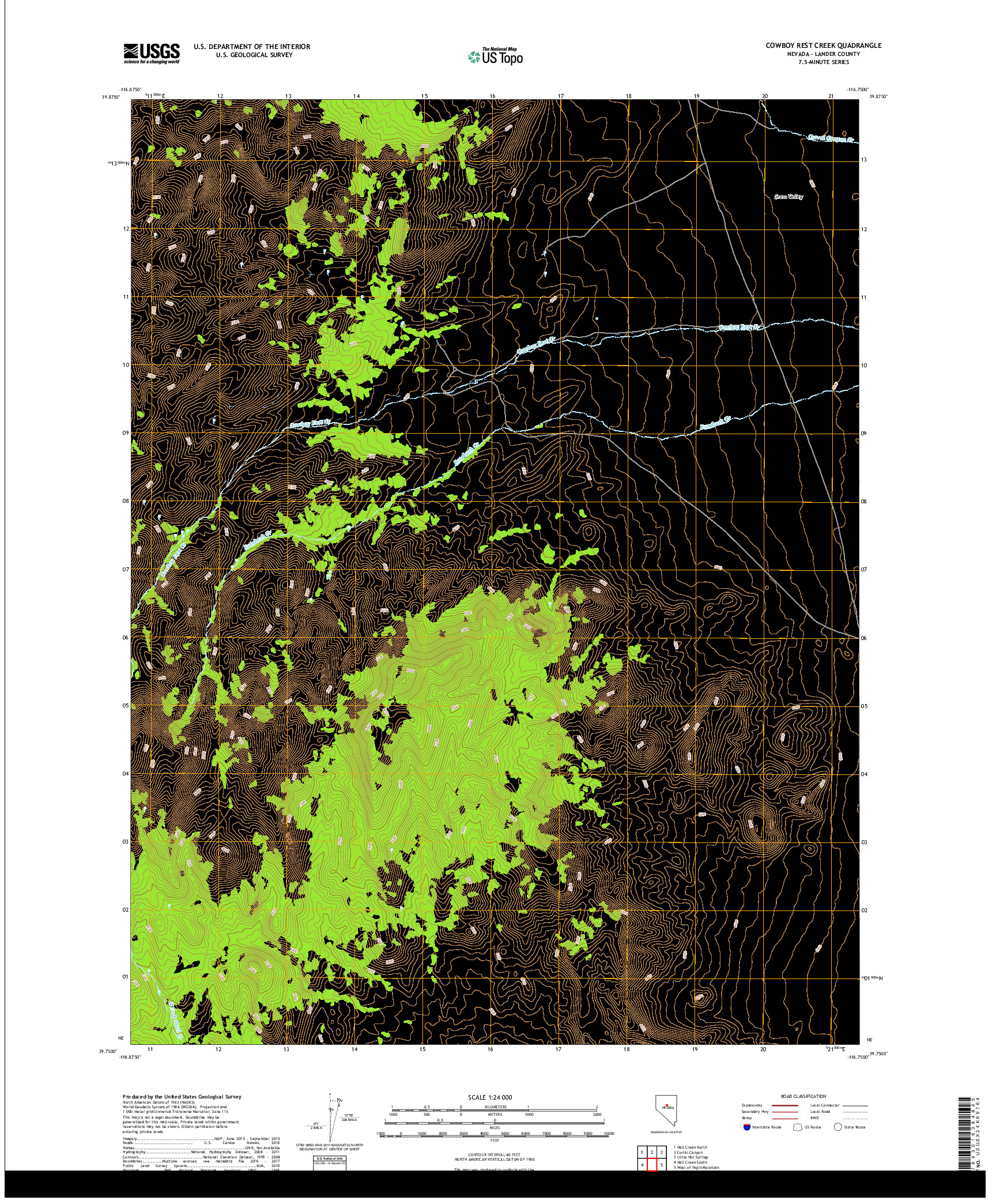USGS US TOPO 7.5-MINUTE MAP FOR COWBOY REST CREEK, NV 2018