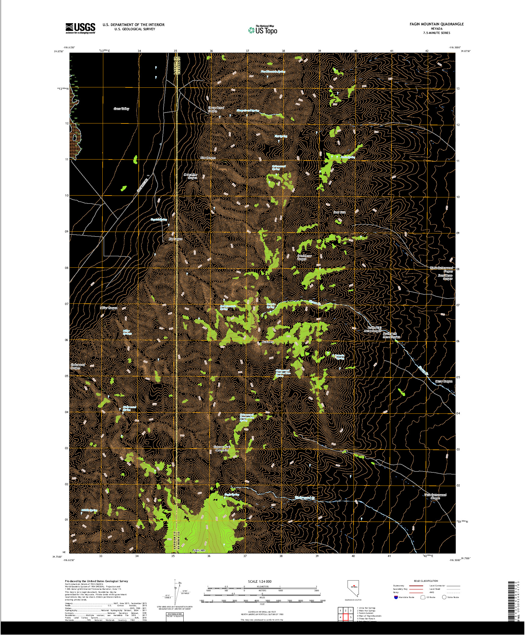 USGS US TOPO 7.5-MINUTE MAP FOR FAGIN MOUNTAIN, NV 2018