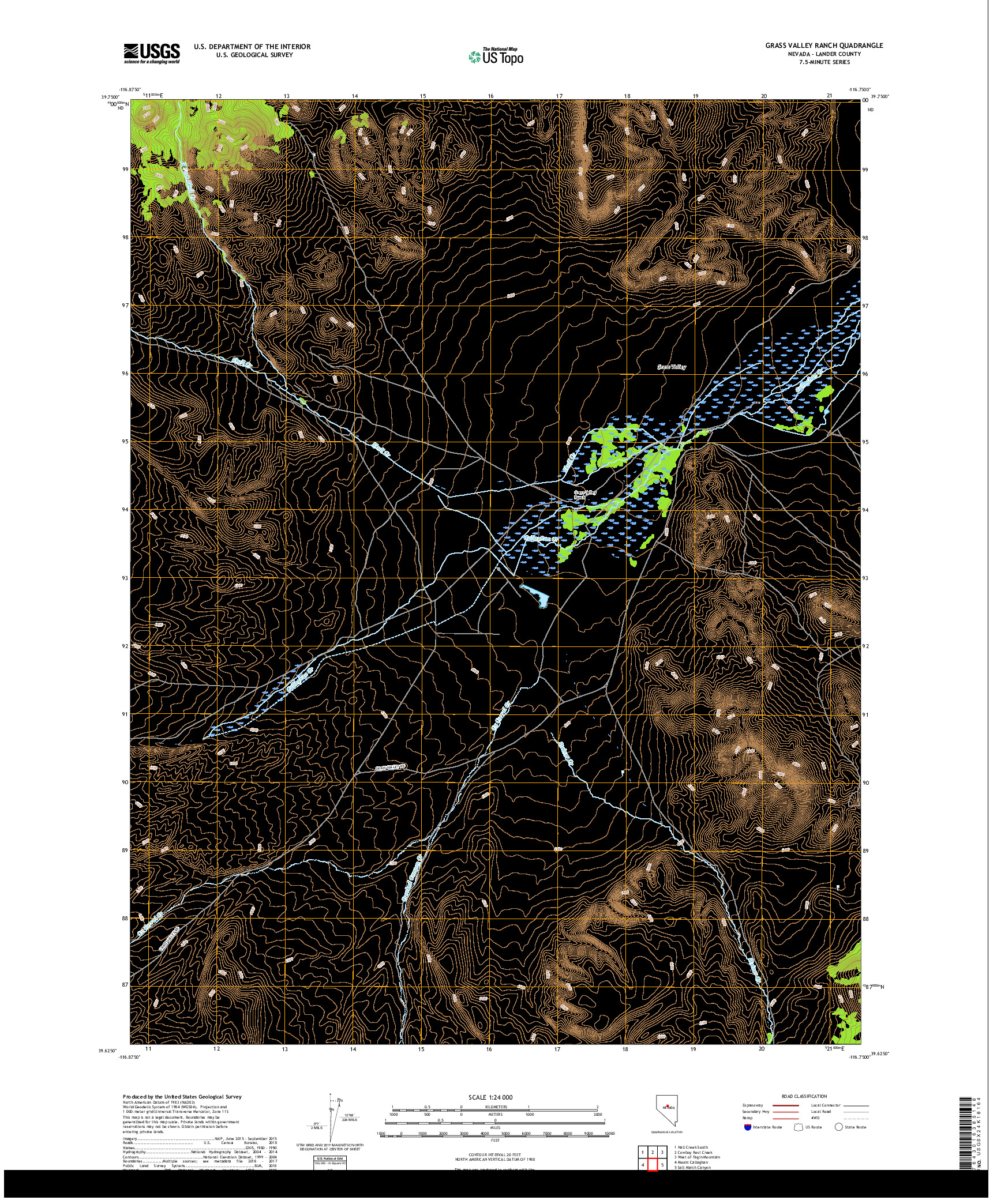 USGS US TOPO 7.5-MINUTE MAP FOR GRASS VALLEY RANCH, NV 2018