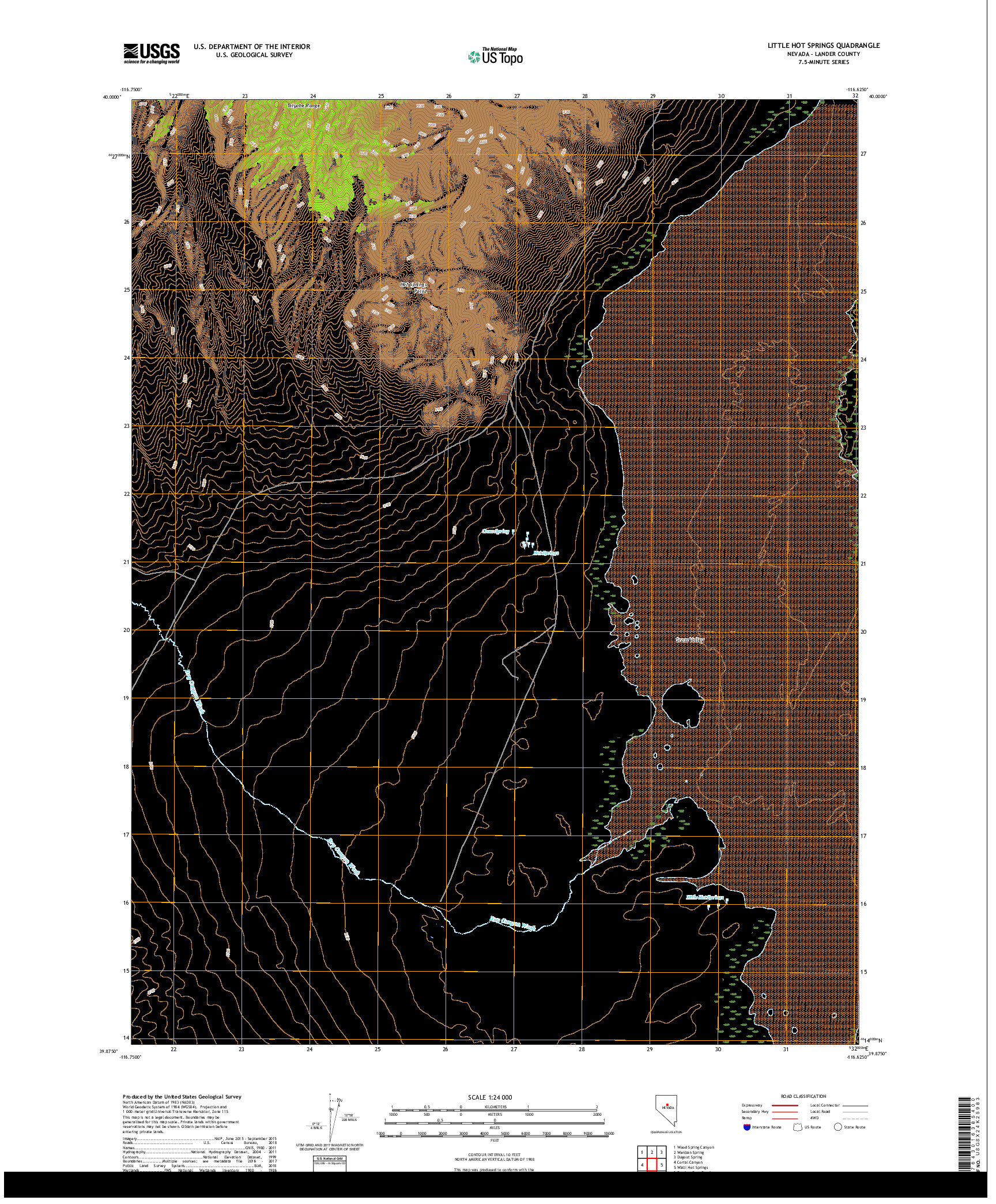 USGS US TOPO 7.5-MINUTE MAP FOR LITTLE HOT SPRINGS, NV 2018