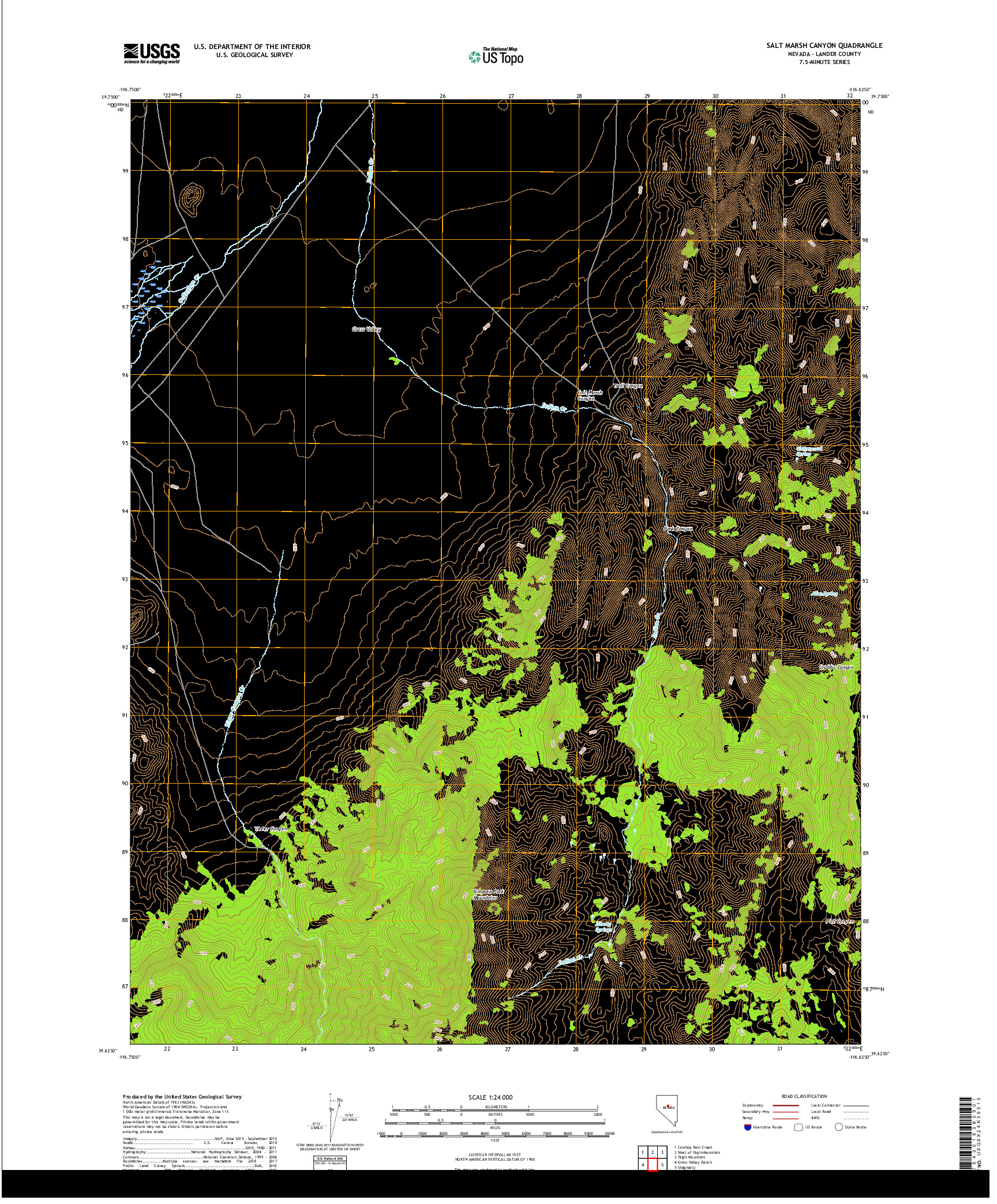 USGS US TOPO 7.5-MINUTE MAP FOR SALT MARSH CANYON, NV 2018