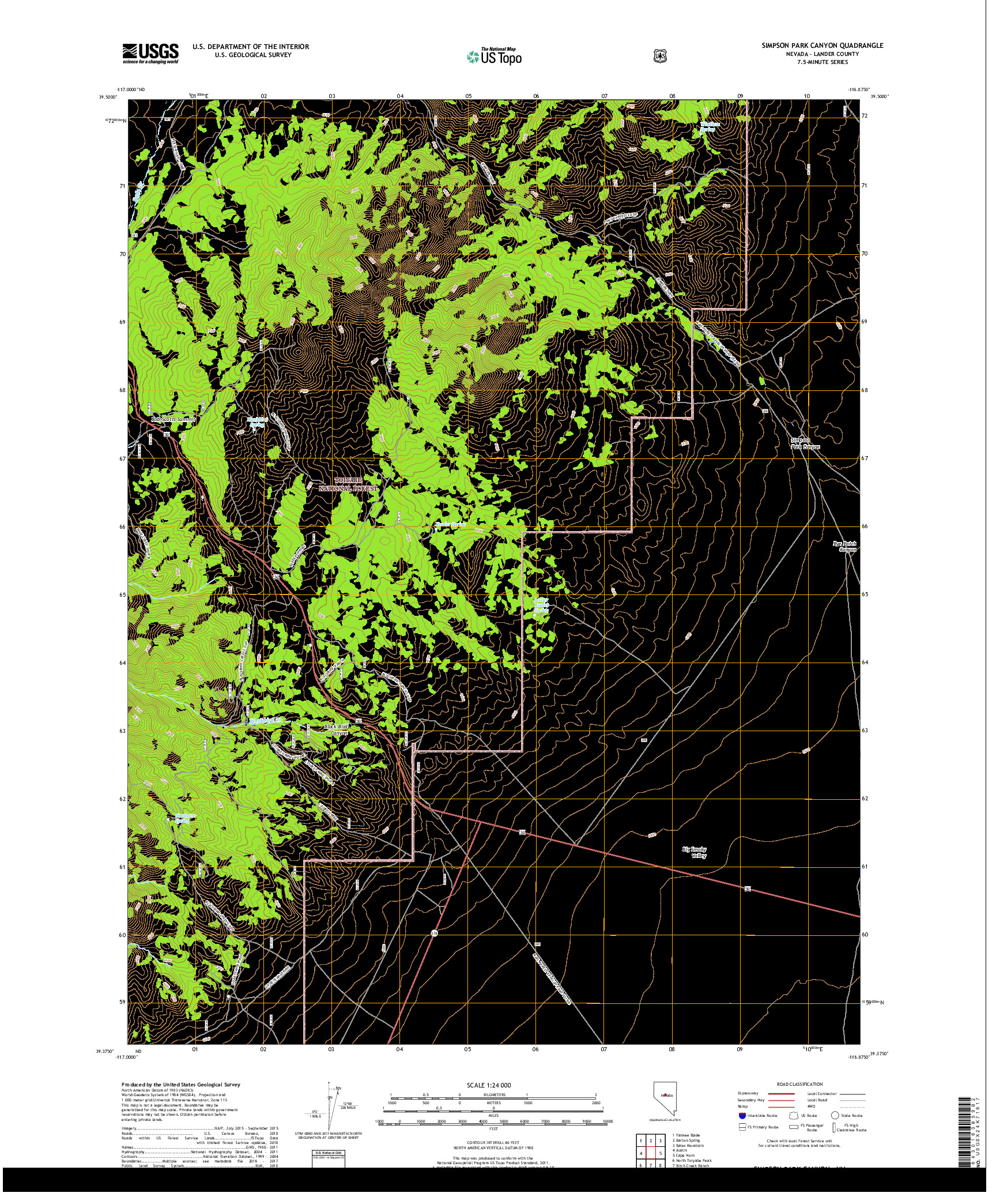 USGS US TOPO 7.5-MINUTE MAP FOR SIMPSON PARK CANYON, NV 2018