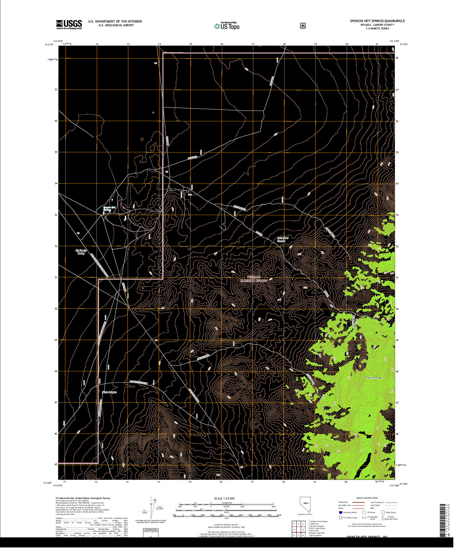 USGS US TOPO 7.5-MINUTE MAP FOR SPENCER HOT SPRINGS, NV 2018