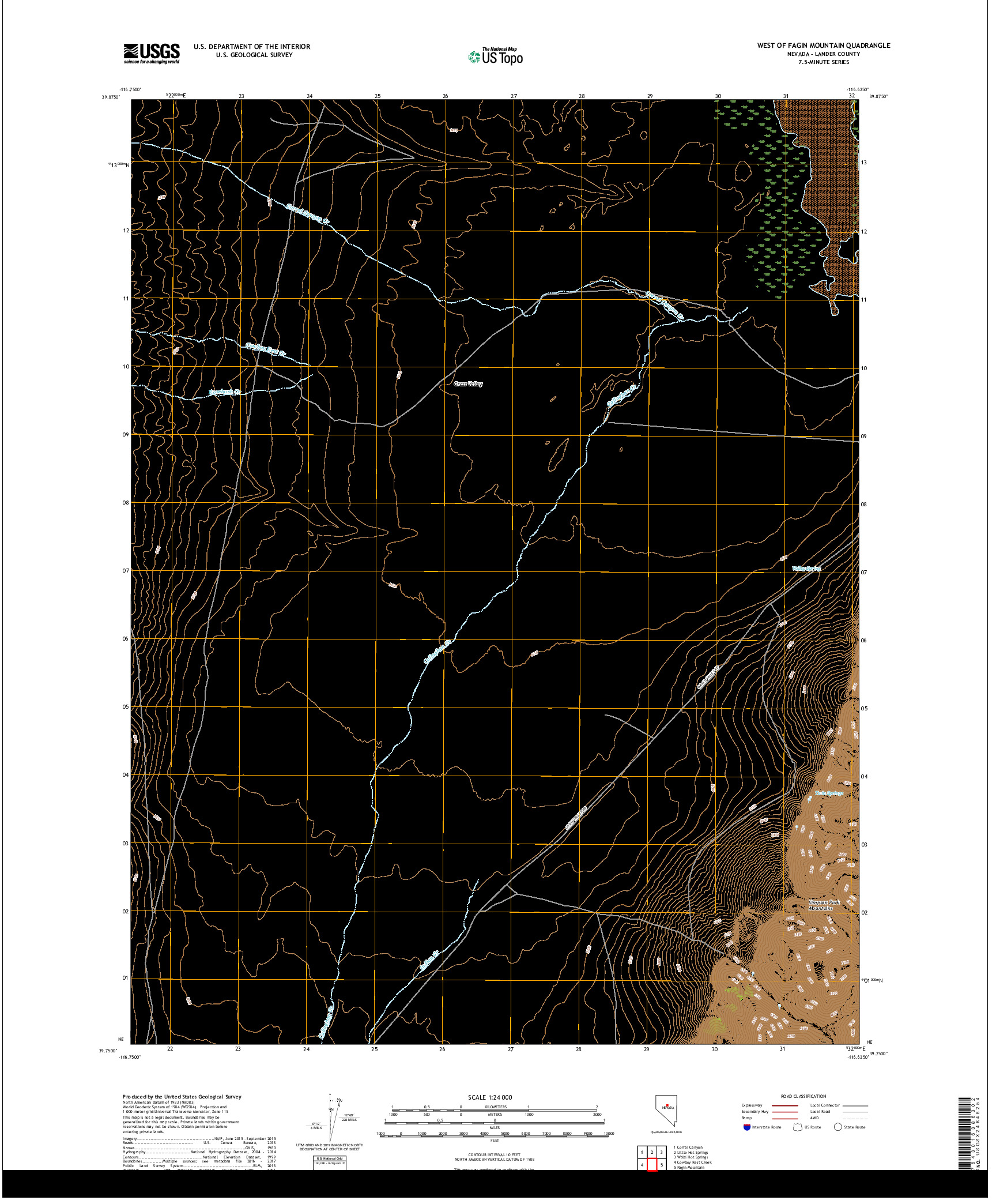 USGS US TOPO 7.5-MINUTE MAP FOR WEST OF FAGIN MOUNTAIN, NV 2018
