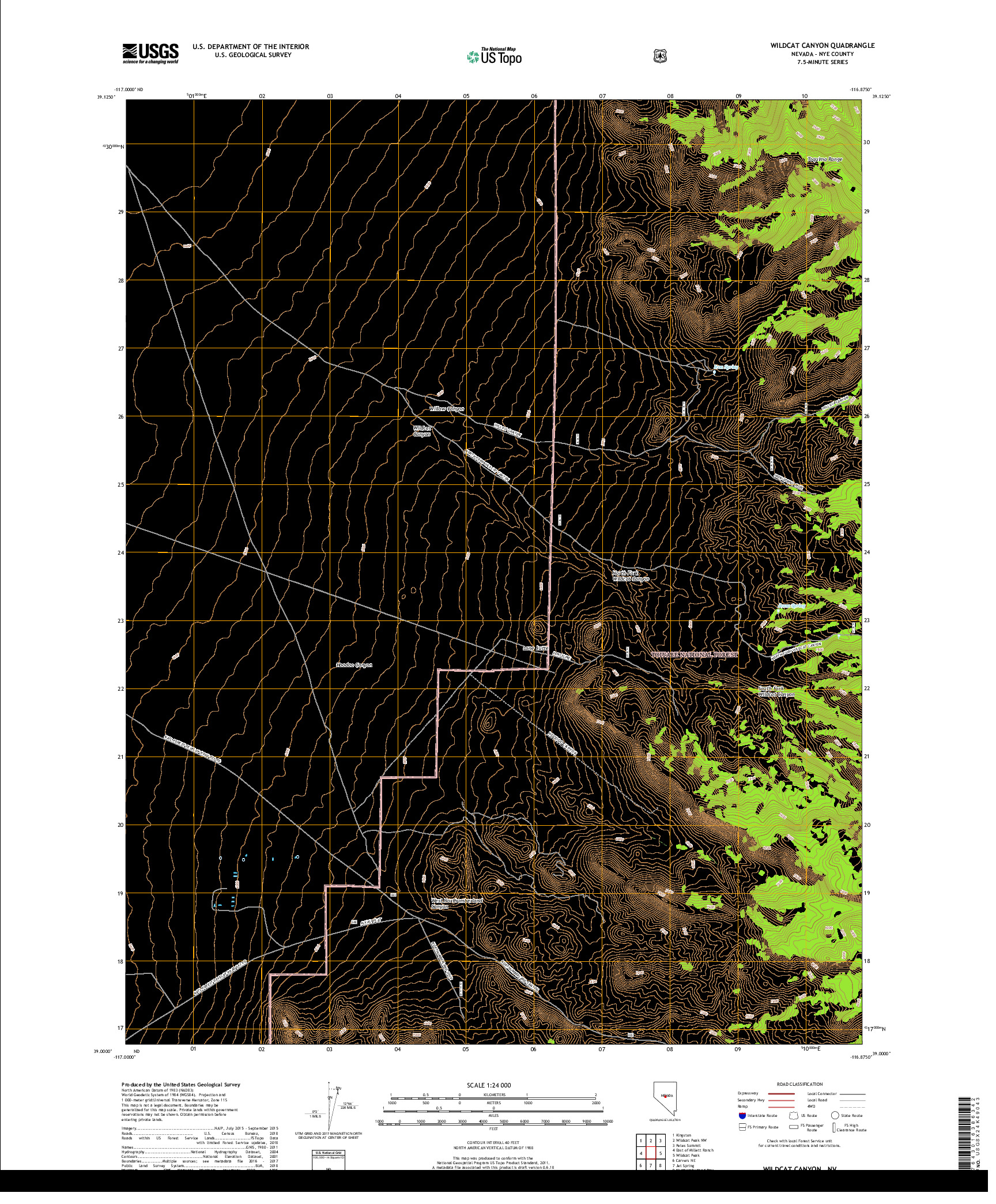 USGS US TOPO 7.5-MINUTE MAP FOR WILDCAT CANYON, NV 2018