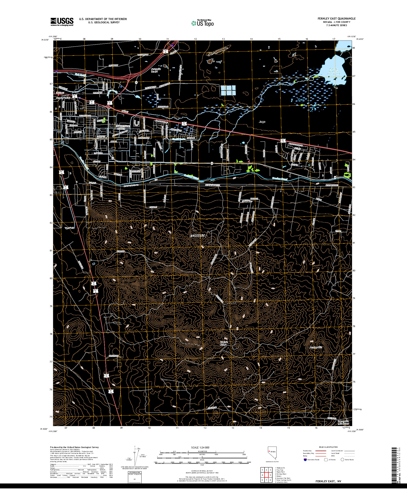 USGS US TOPO 7.5-MINUTE MAP FOR FERNLEY EAST, NV 2018