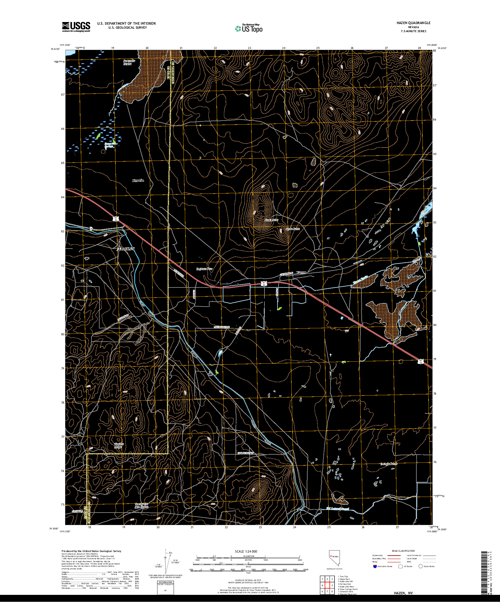 USGS US TOPO 7.5-MINUTE MAP FOR HAZEN, NV 2018