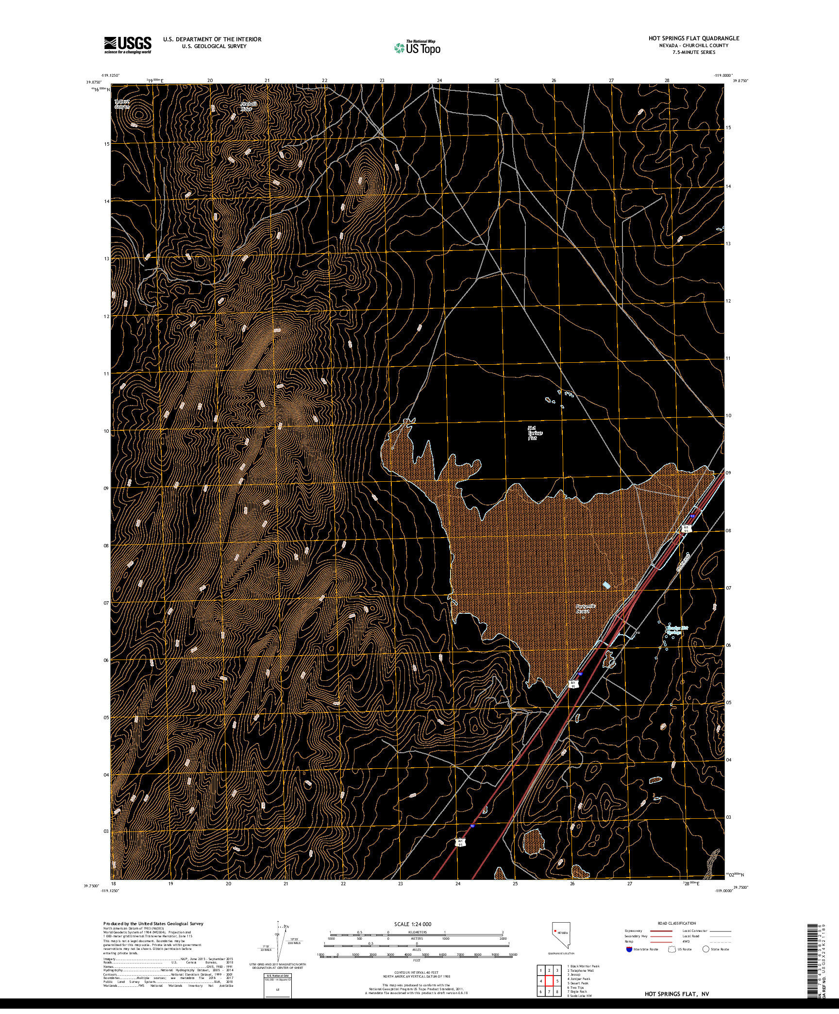 USGS US TOPO 7.5-MINUTE MAP FOR HOT SPRINGS FLAT, NV 2018