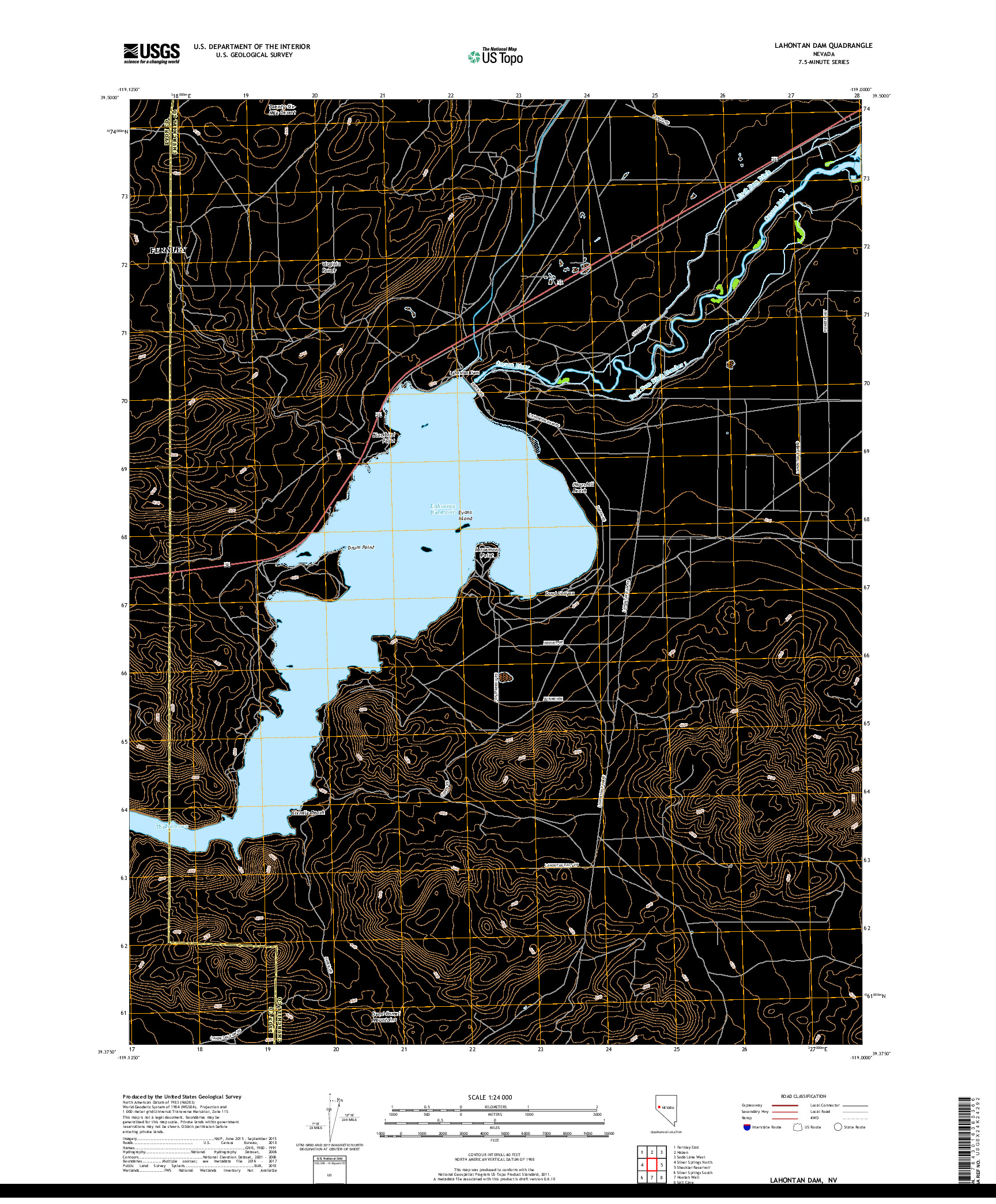 USGS US TOPO 7.5-MINUTE MAP FOR LAHONTAN DAM, NV 2018