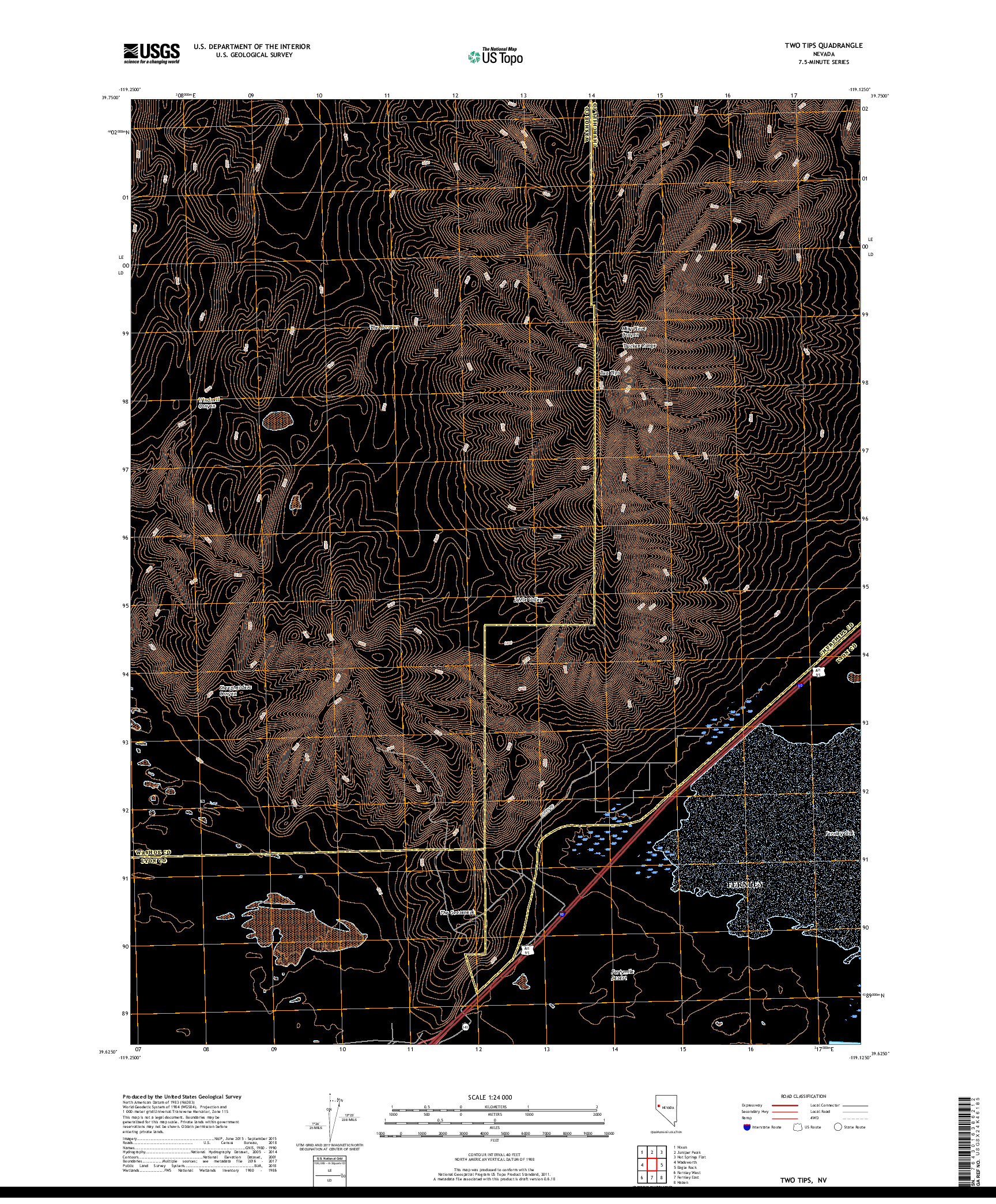 USGS US TOPO 7.5-MINUTE MAP FOR TWO TIPS, NV 2018