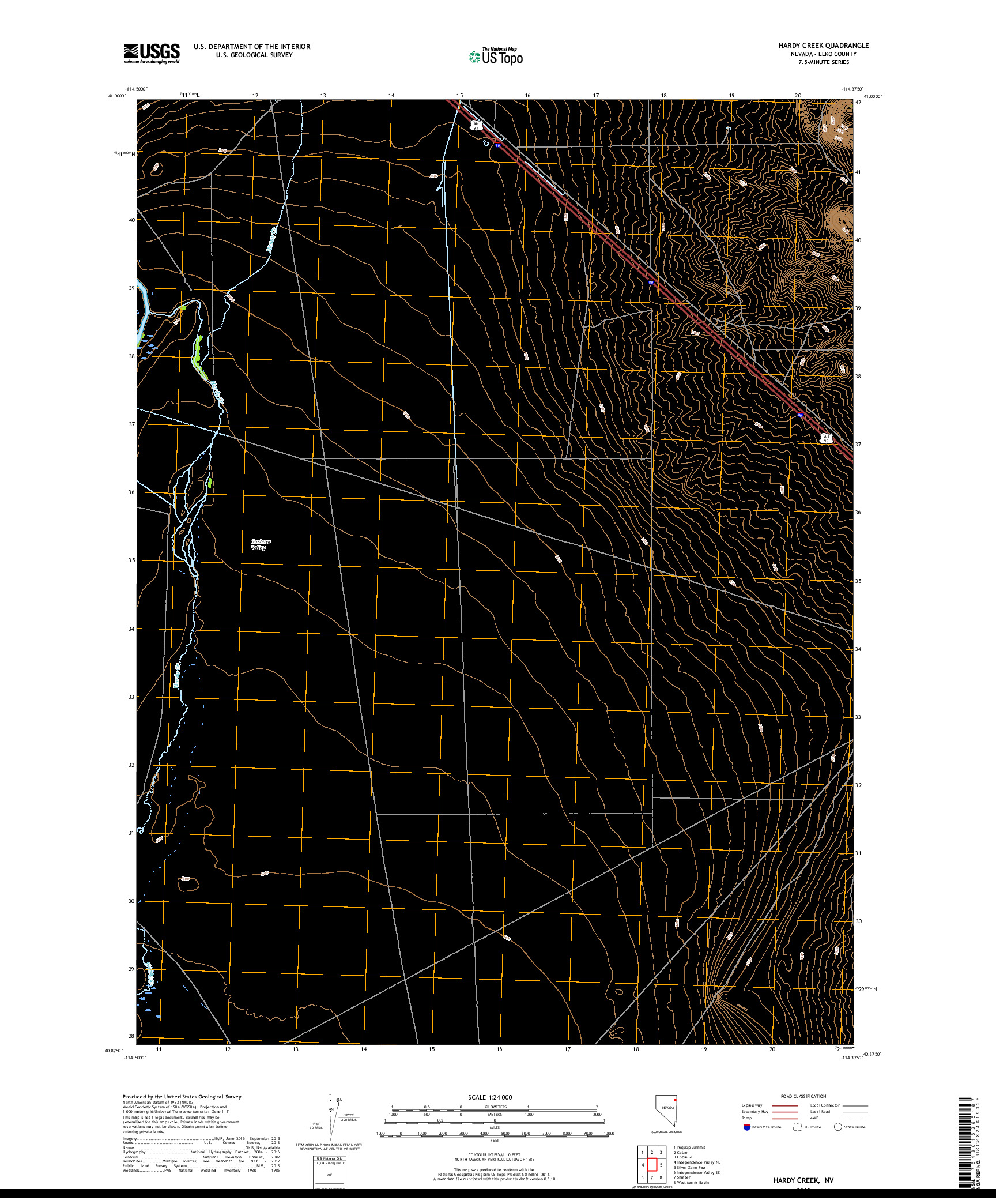 USGS US TOPO 7.5-MINUTE MAP FOR HARDY CREEK, NV 2018