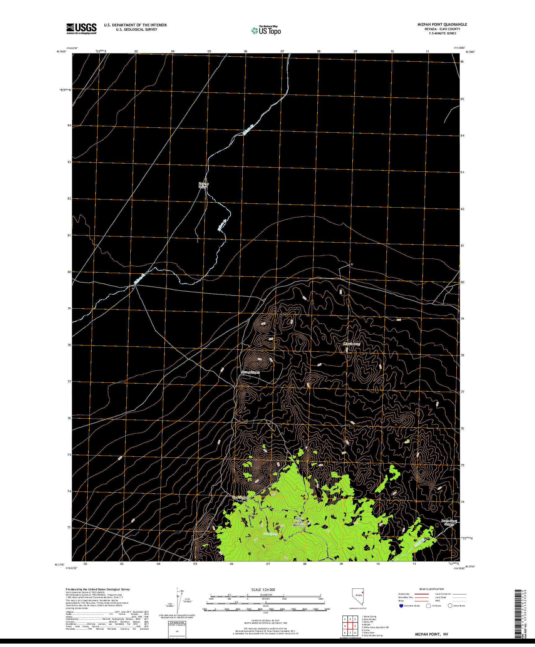 USGS US TOPO 7.5-MINUTE MAP FOR MIZPAH POINT, NV 2018