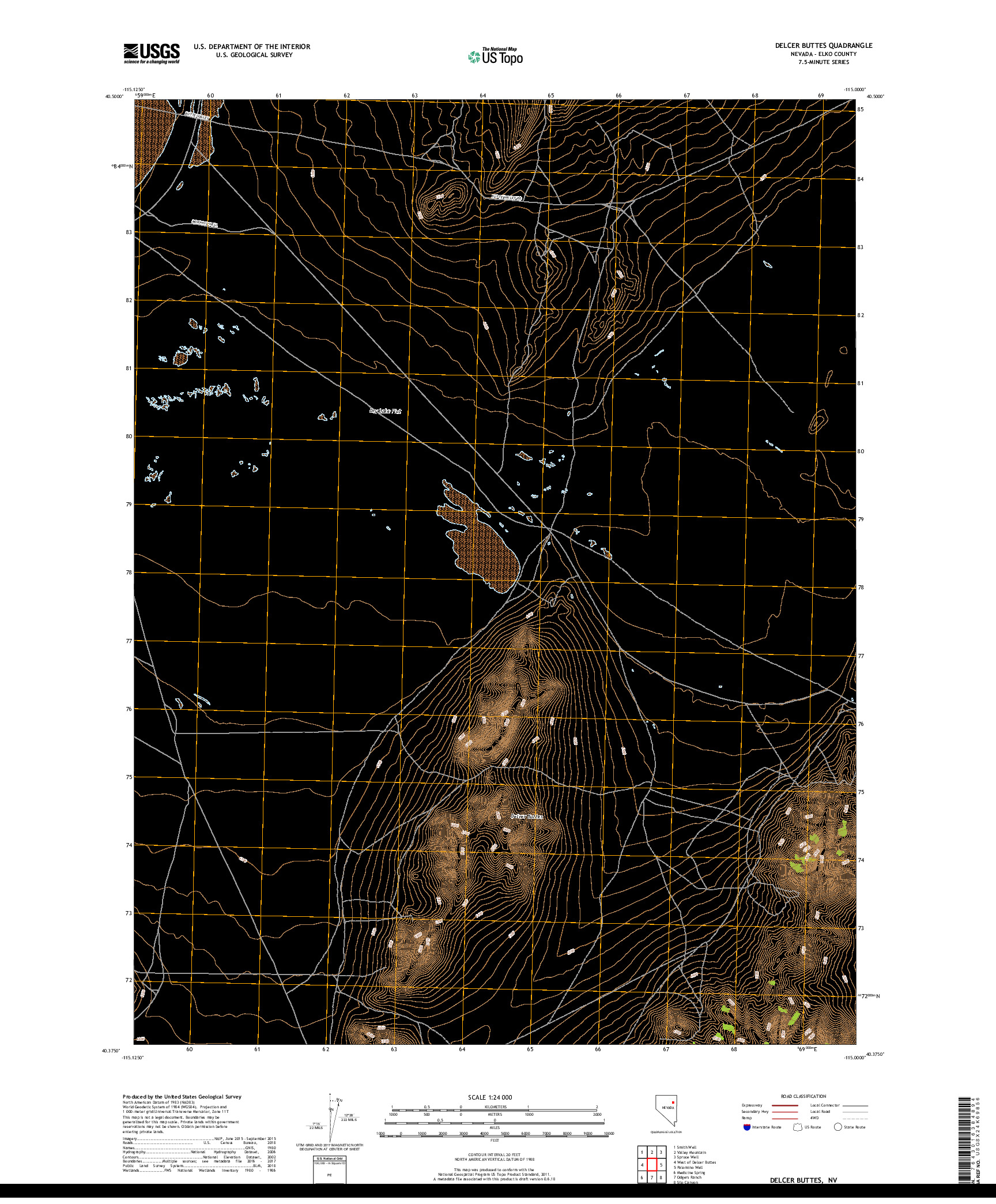 USGS US TOPO 7.5-MINUTE MAP FOR DELCER BUTTES, NV 2018