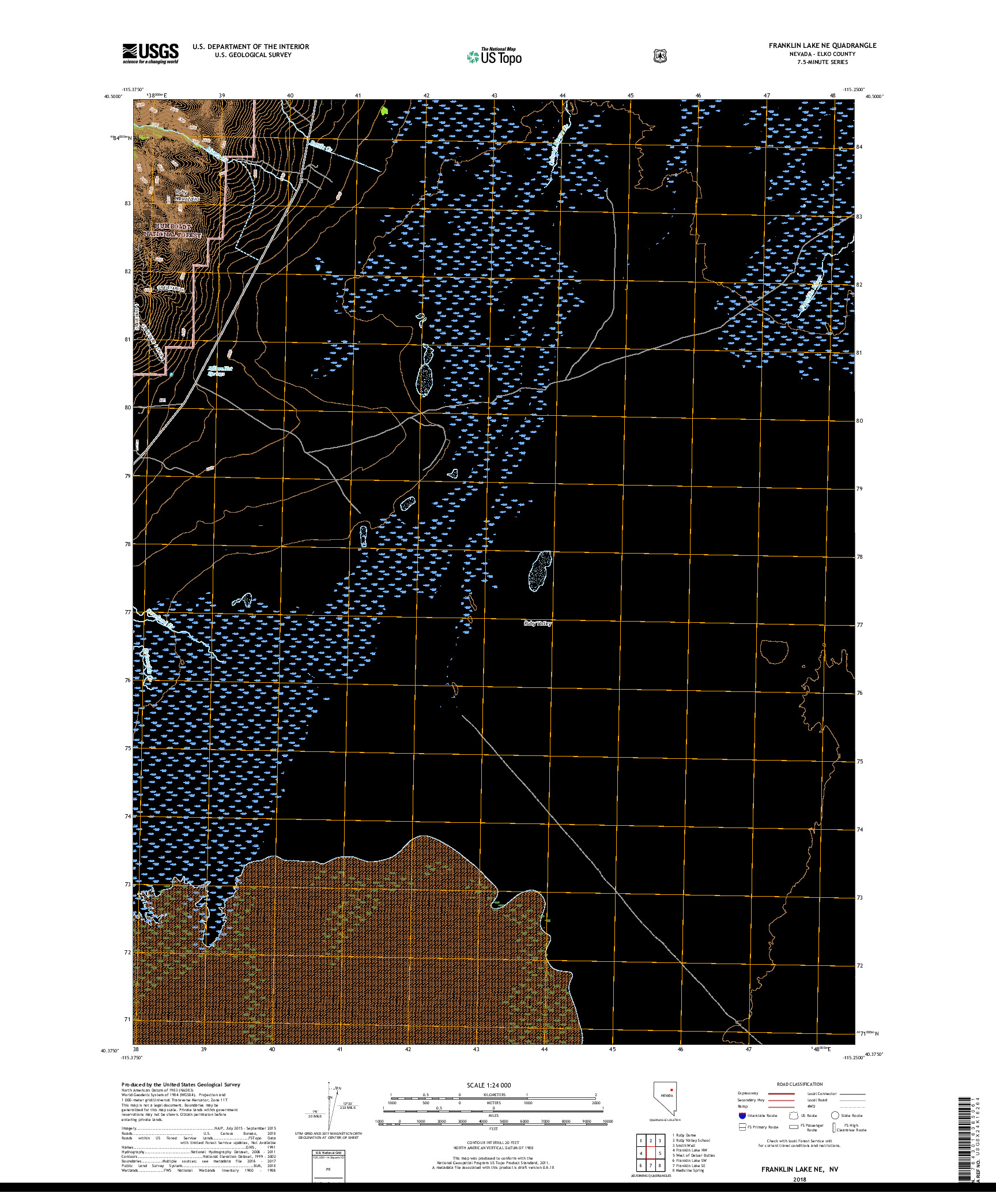 USGS US TOPO 7.5-MINUTE MAP FOR FRANKLIN LAKE NE, NV 2018