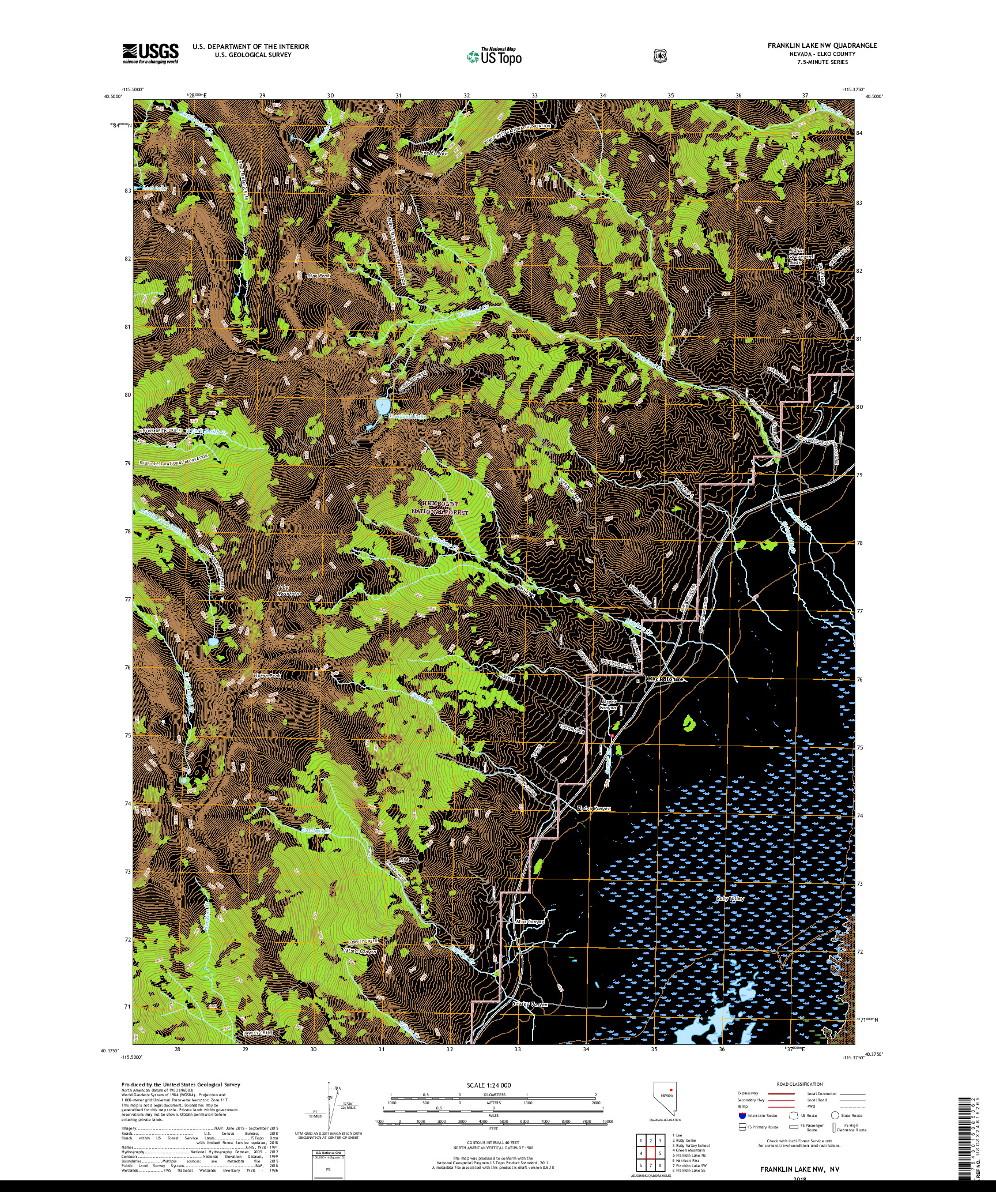 USGS US TOPO 7.5-MINUTE MAP FOR FRANKLIN LAKE NW, NV 2018