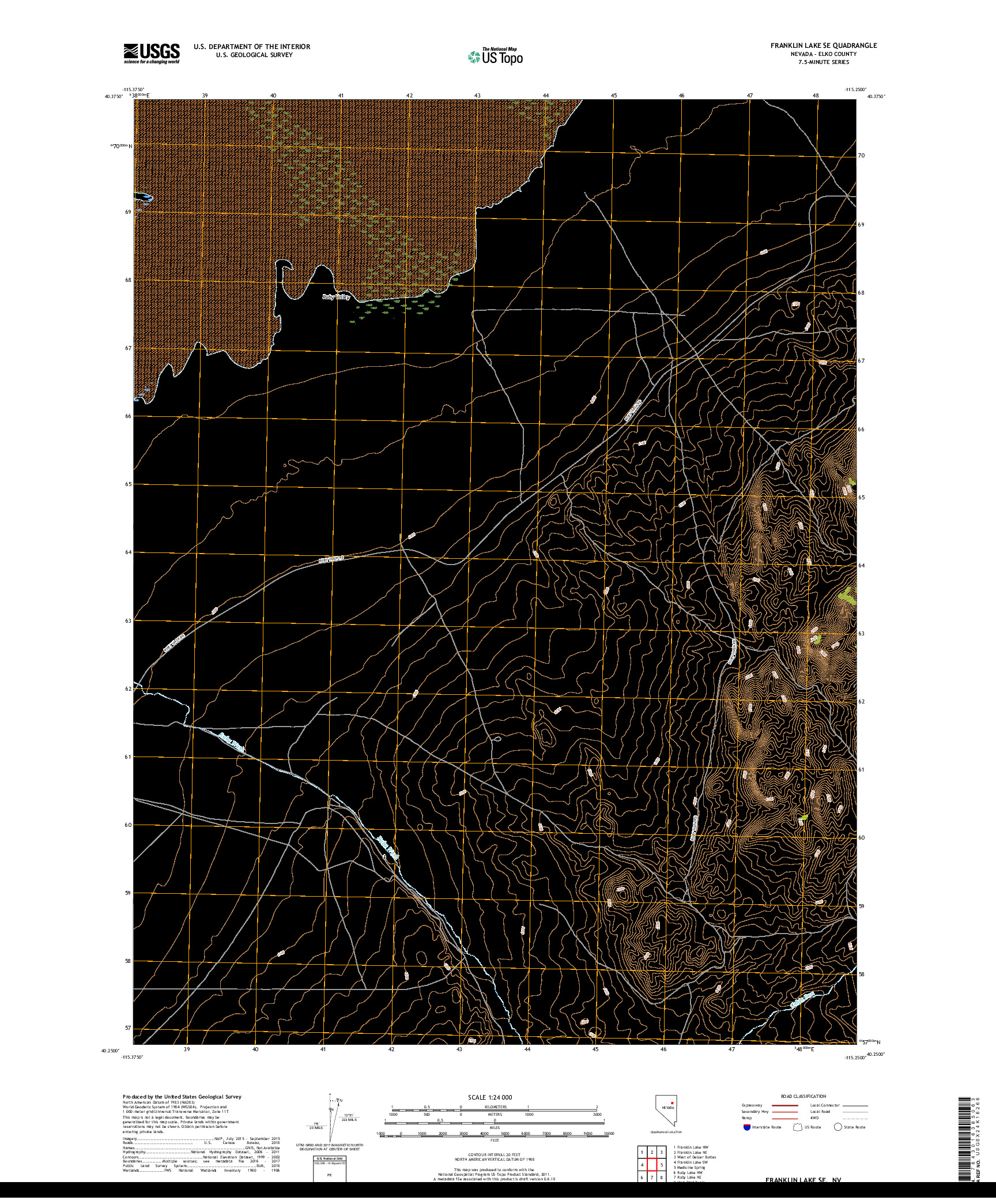 USGS US TOPO 7.5-MINUTE MAP FOR FRANKLIN LAKE SE, NV 2018