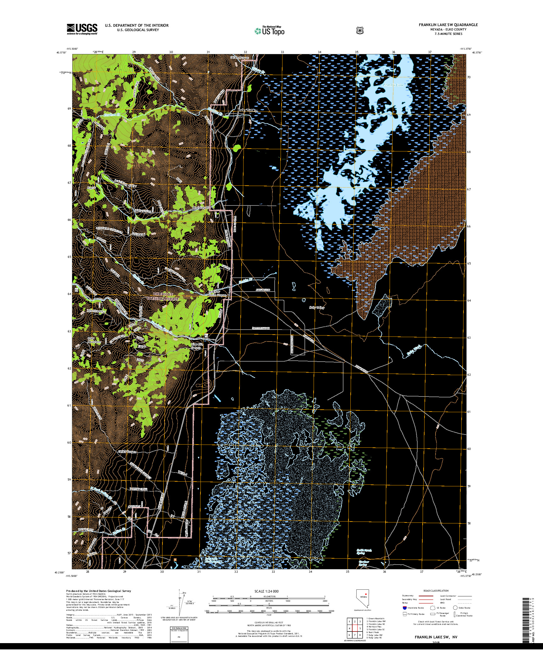 USGS US TOPO 7.5-MINUTE MAP FOR FRANKLIN LAKE SW, NV 2018