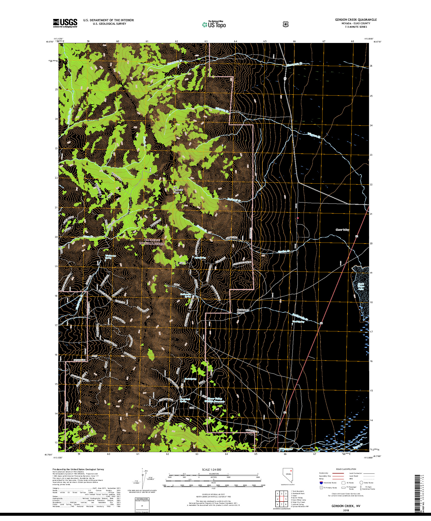 USGS US TOPO 7.5-MINUTE MAP FOR GORDON CREEK, NV 2018