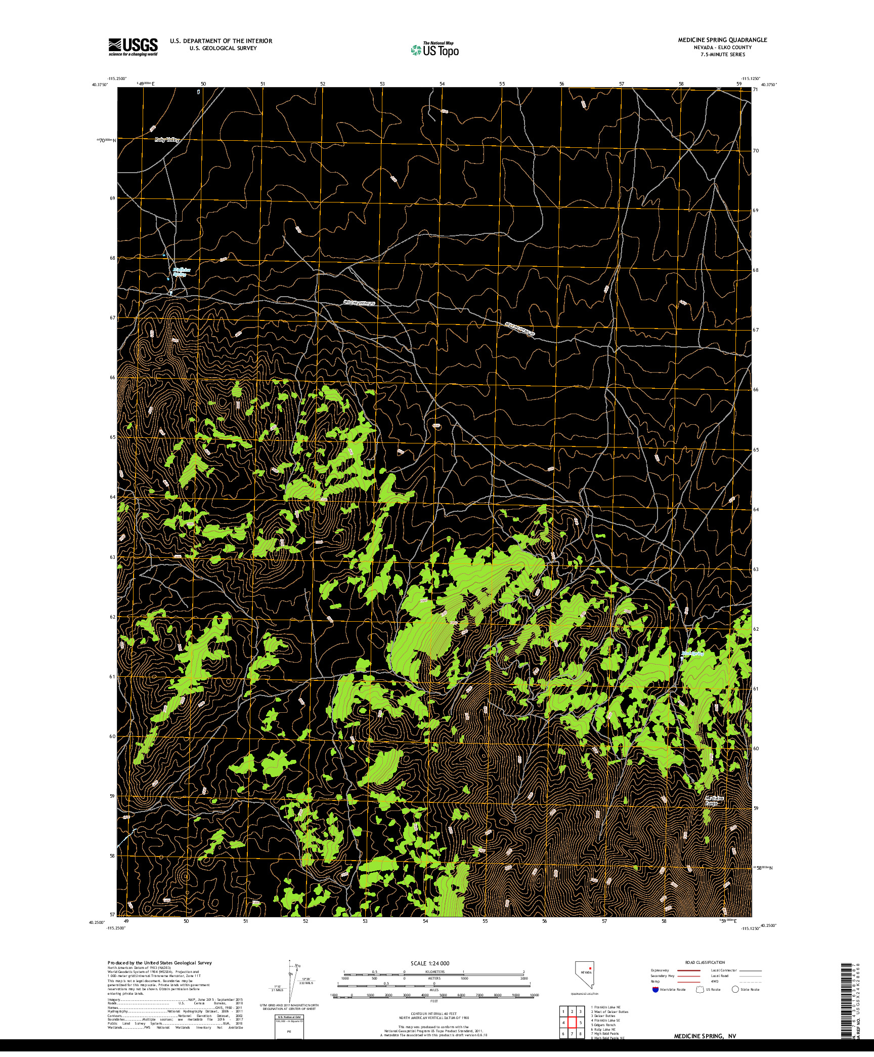 USGS US TOPO 7.5-MINUTE MAP FOR MEDICINE SPRING, NV 2018