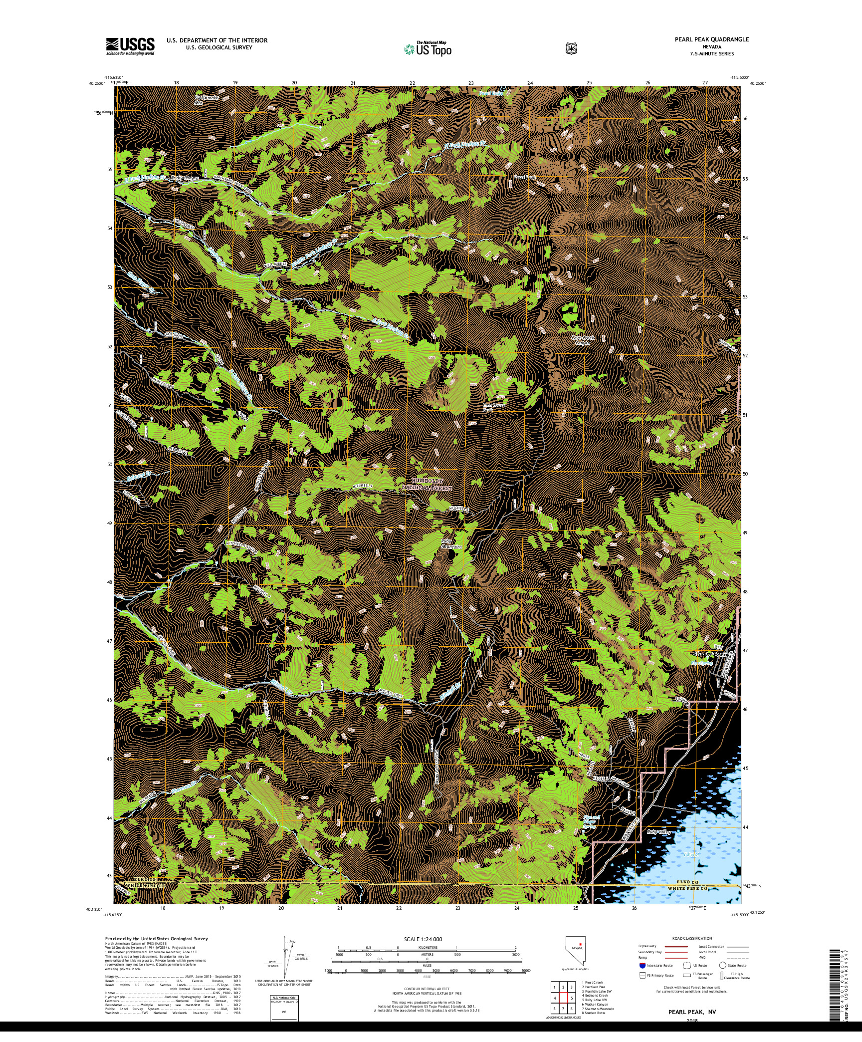 USGS US TOPO 7.5-MINUTE MAP FOR PEARL PEAK, NV 2018