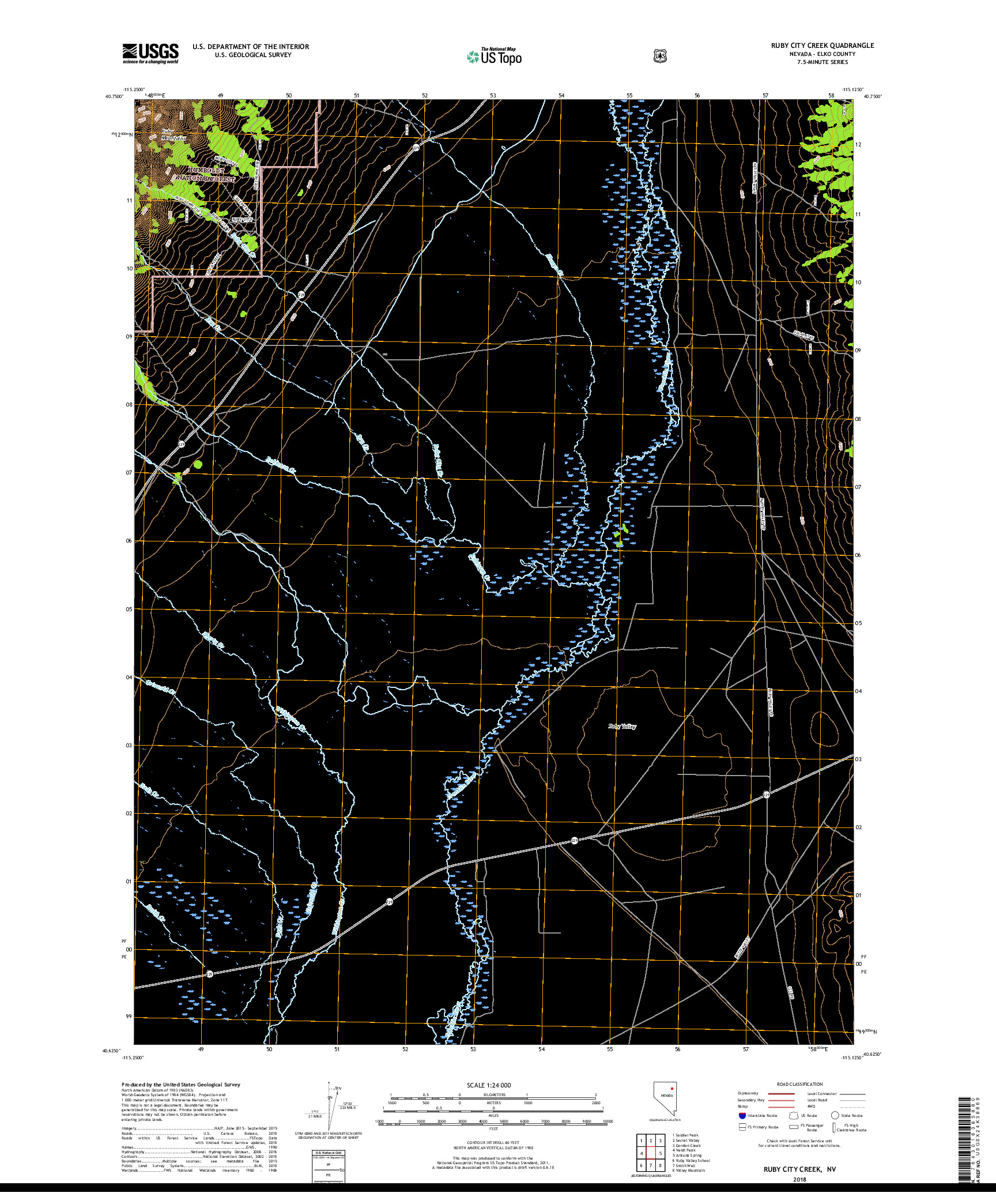 USGS US TOPO 7.5-MINUTE MAP FOR RUBY CITY CREEK, NV 2018