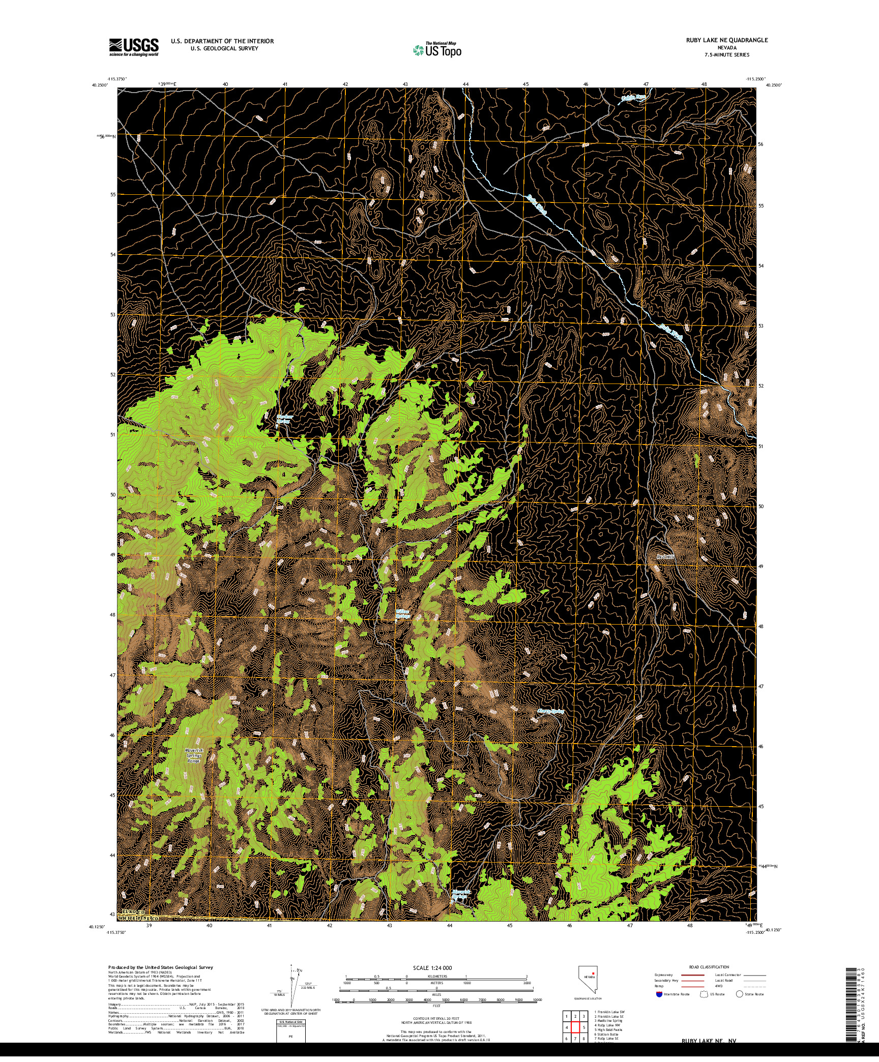 USGS US TOPO 7.5-MINUTE MAP FOR RUBY LAKE NE, NV 2018