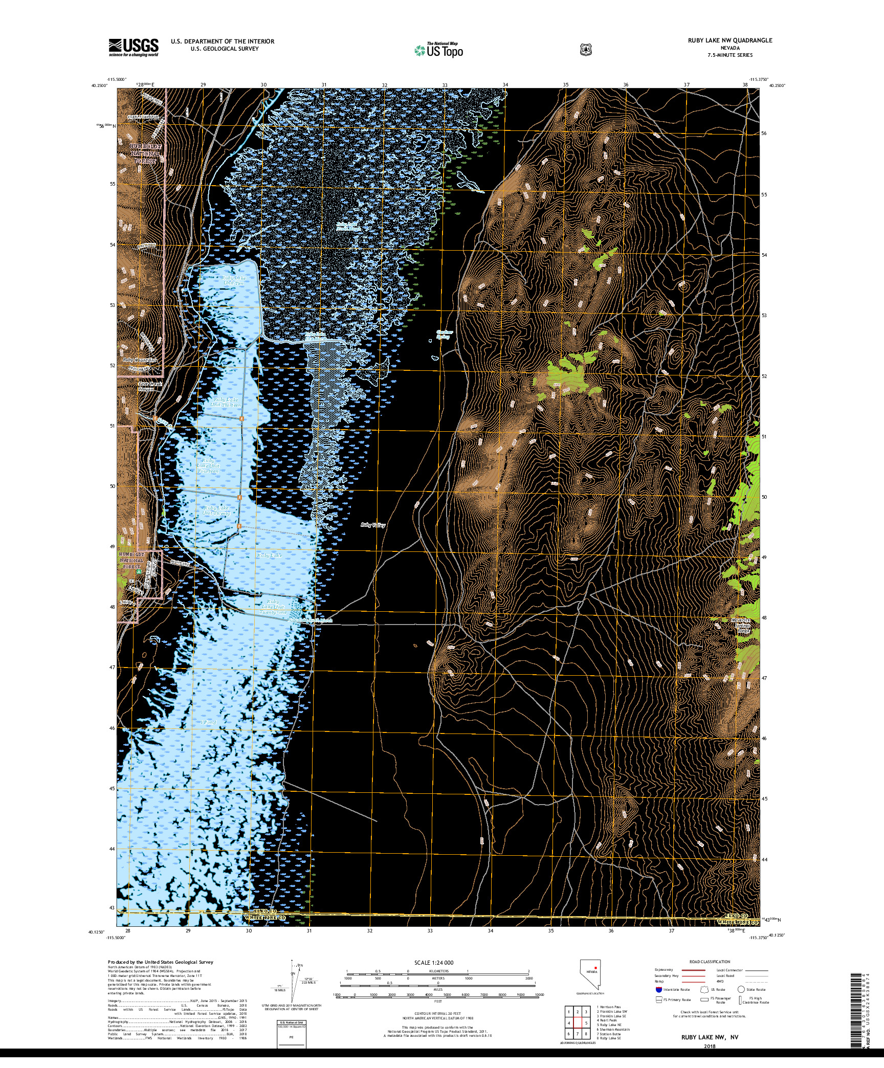 USGS US TOPO 7.5-MINUTE MAP FOR RUBY LAKE NW, NV 2018