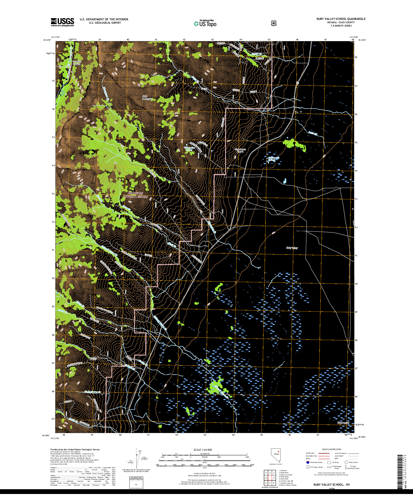 USGS US TOPO 7.5-MINUTE MAP FOR RUBY VALLEY SCHOOL, NV 2018