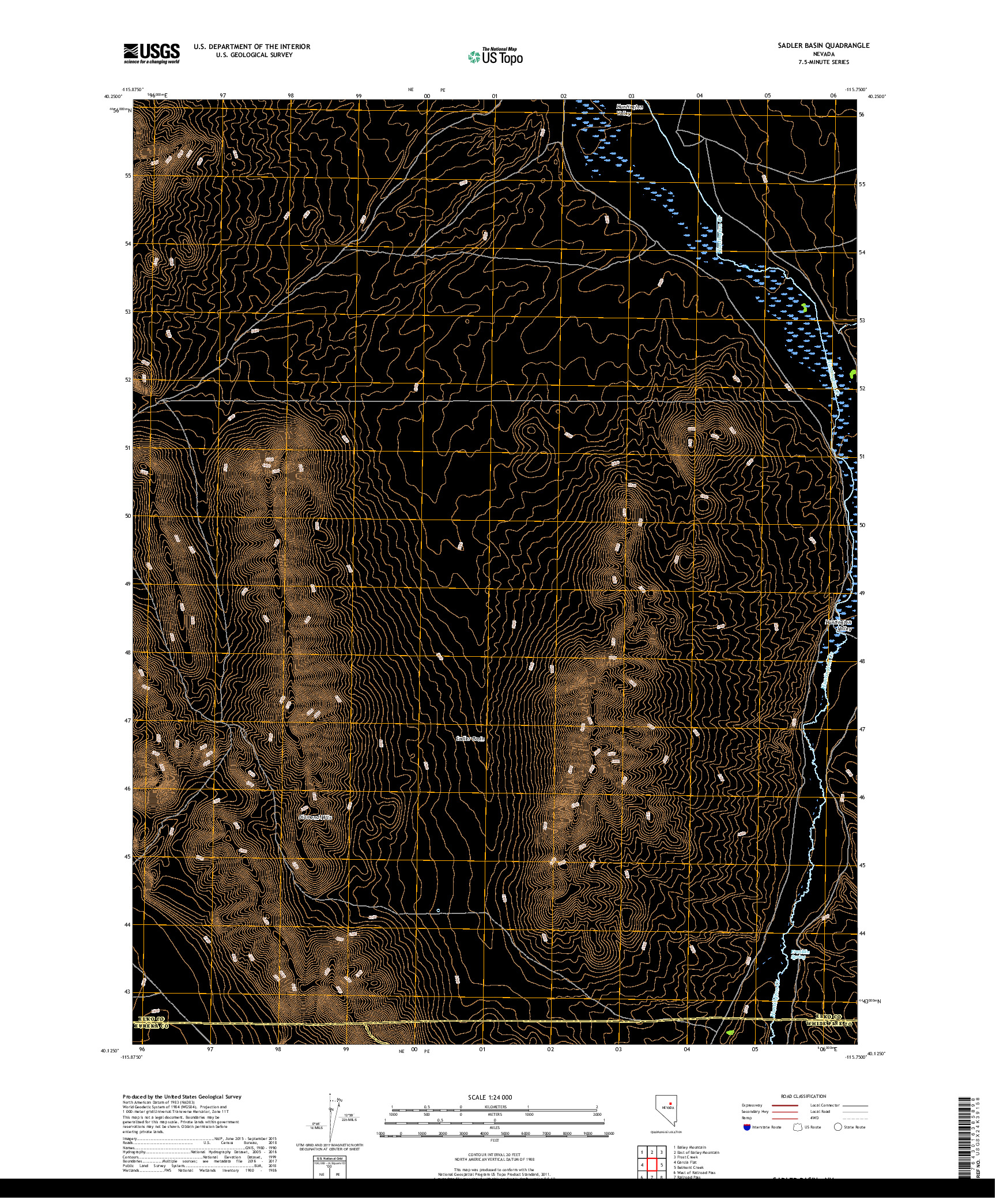 USGS US TOPO 7.5-MINUTE MAP FOR SADLER BASIN, NV 2018