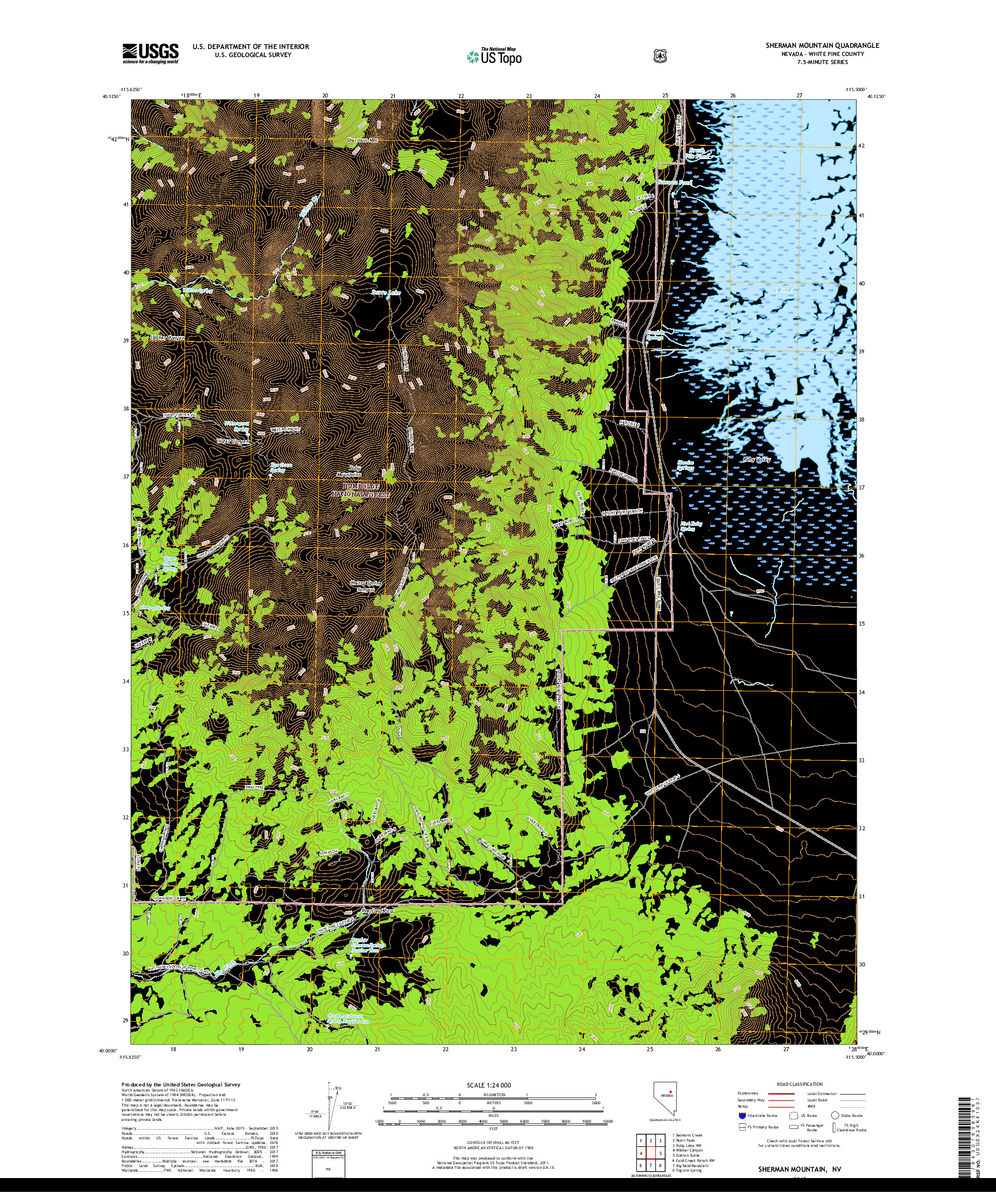 USGS US TOPO 7.5-MINUTE MAP FOR SHERMAN MOUNTAIN, NV 2018