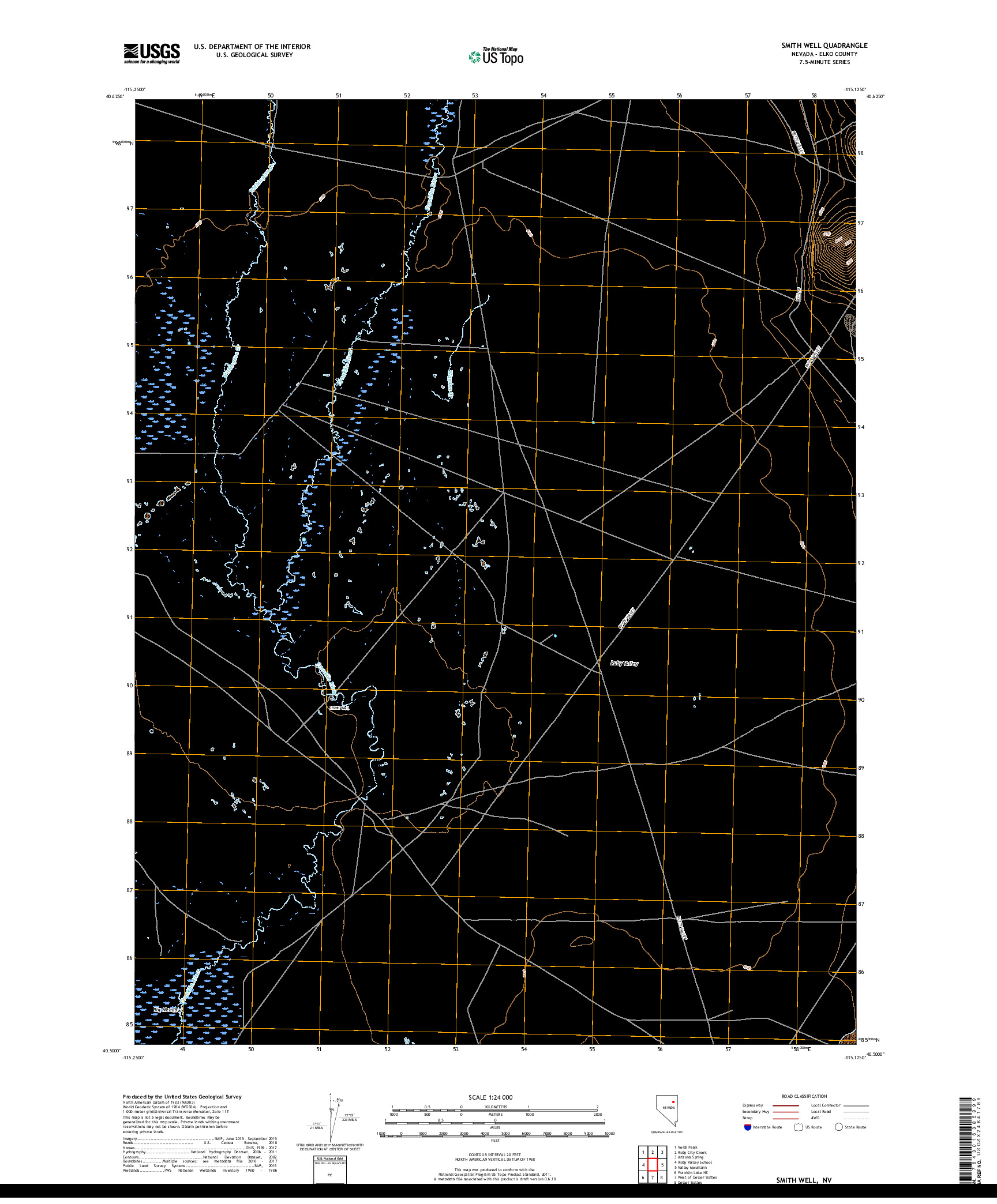 USGS US TOPO 7.5-MINUTE MAP FOR SMITH WELL, NV 2018