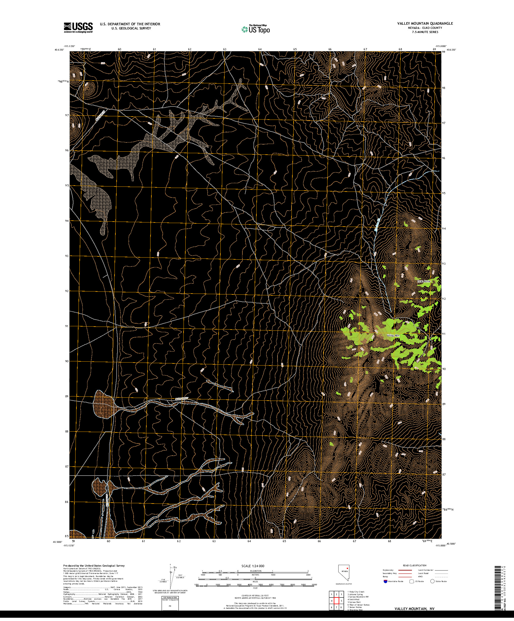 USGS US TOPO 7.5-MINUTE MAP FOR VALLEY MOUNTAIN, NV 2018