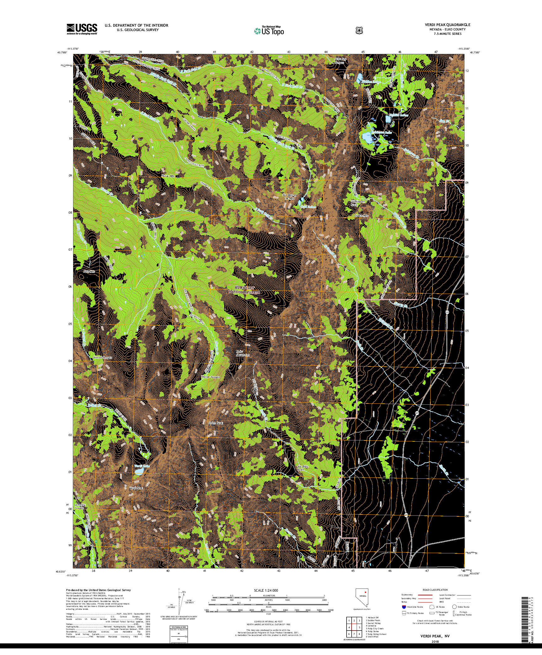 USGS US TOPO 7.5-MINUTE MAP FOR VERDI PEAK, NV 2018