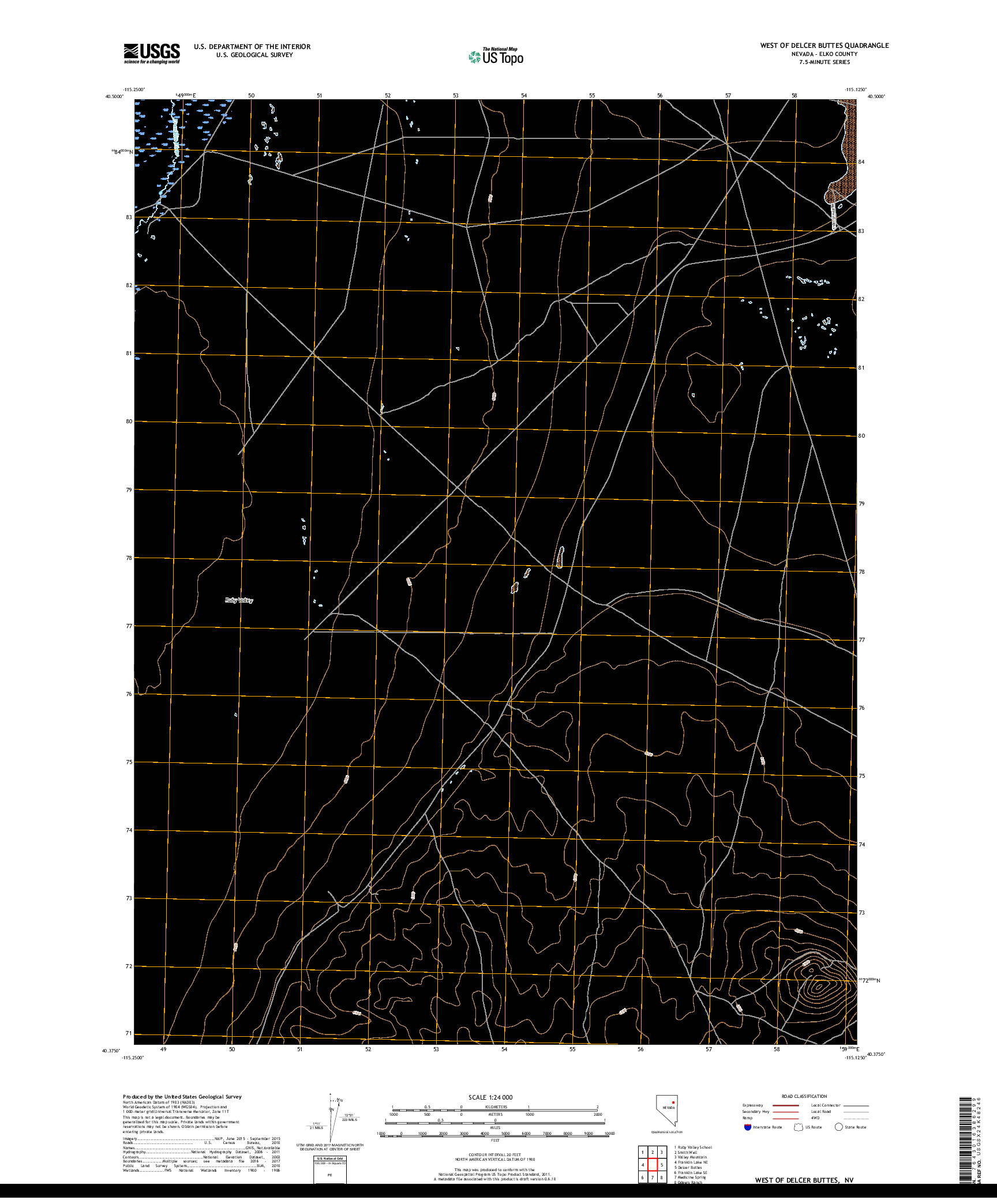 USGS US TOPO 7.5-MINUTE MAP FOR WEST OF DELCER BUTTES, NV 2018