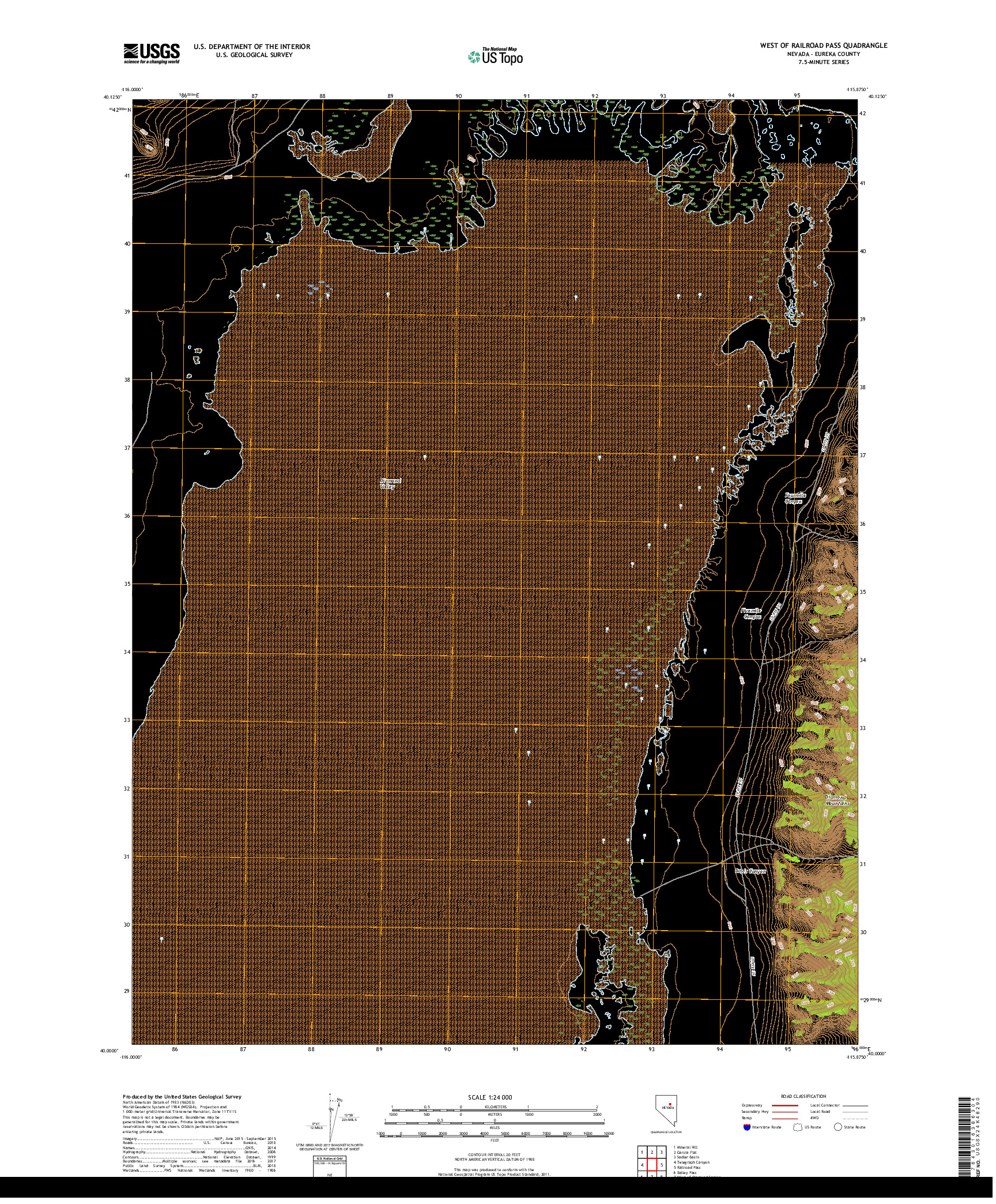 USGS US TOPO 7.5-MINUTE MAP FOR WEST OF RAILROAD PASS, NV 2018