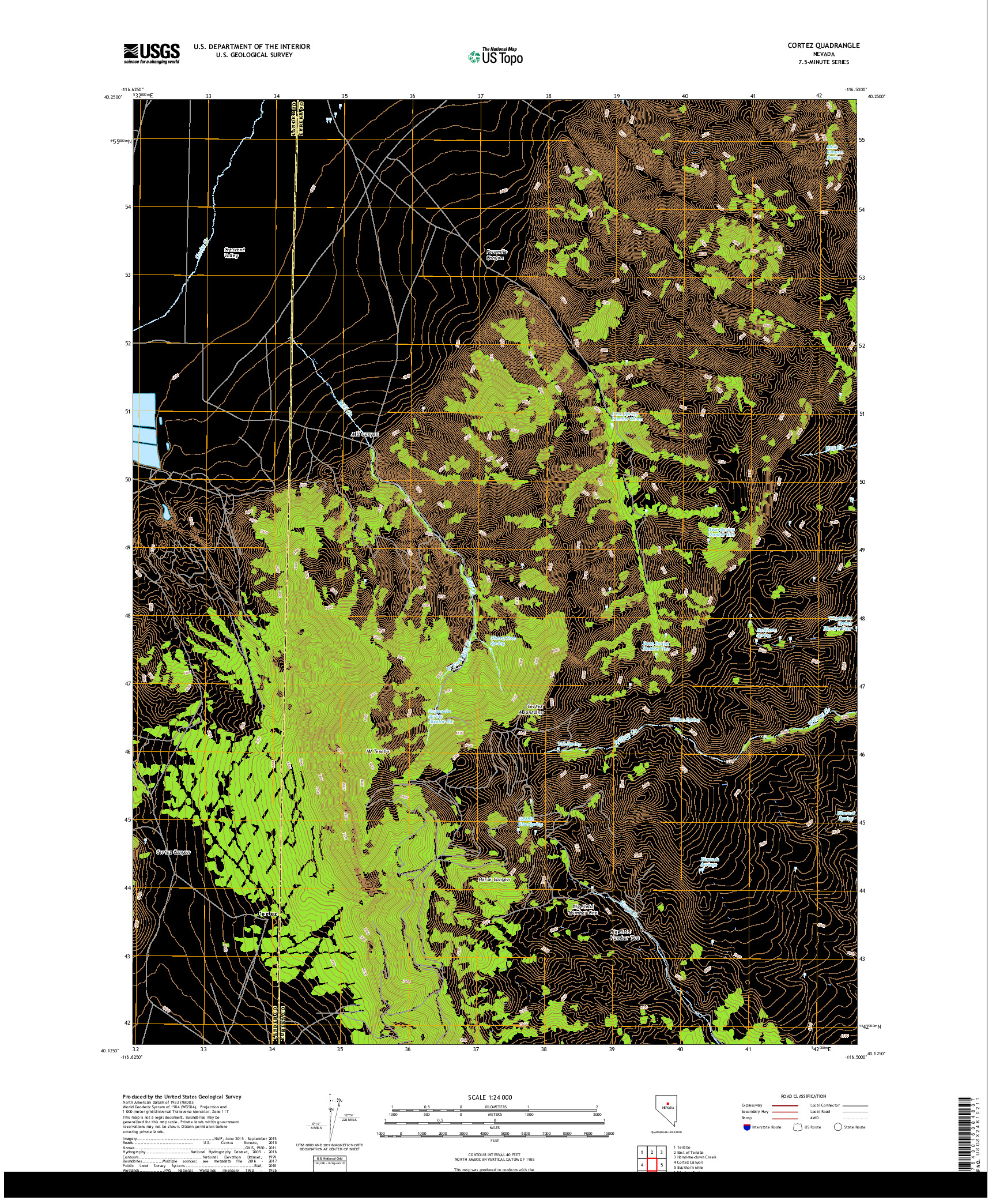 USGS US TOPO 7.5-MINUTE MAP FOR CORTEZ, NV 2018