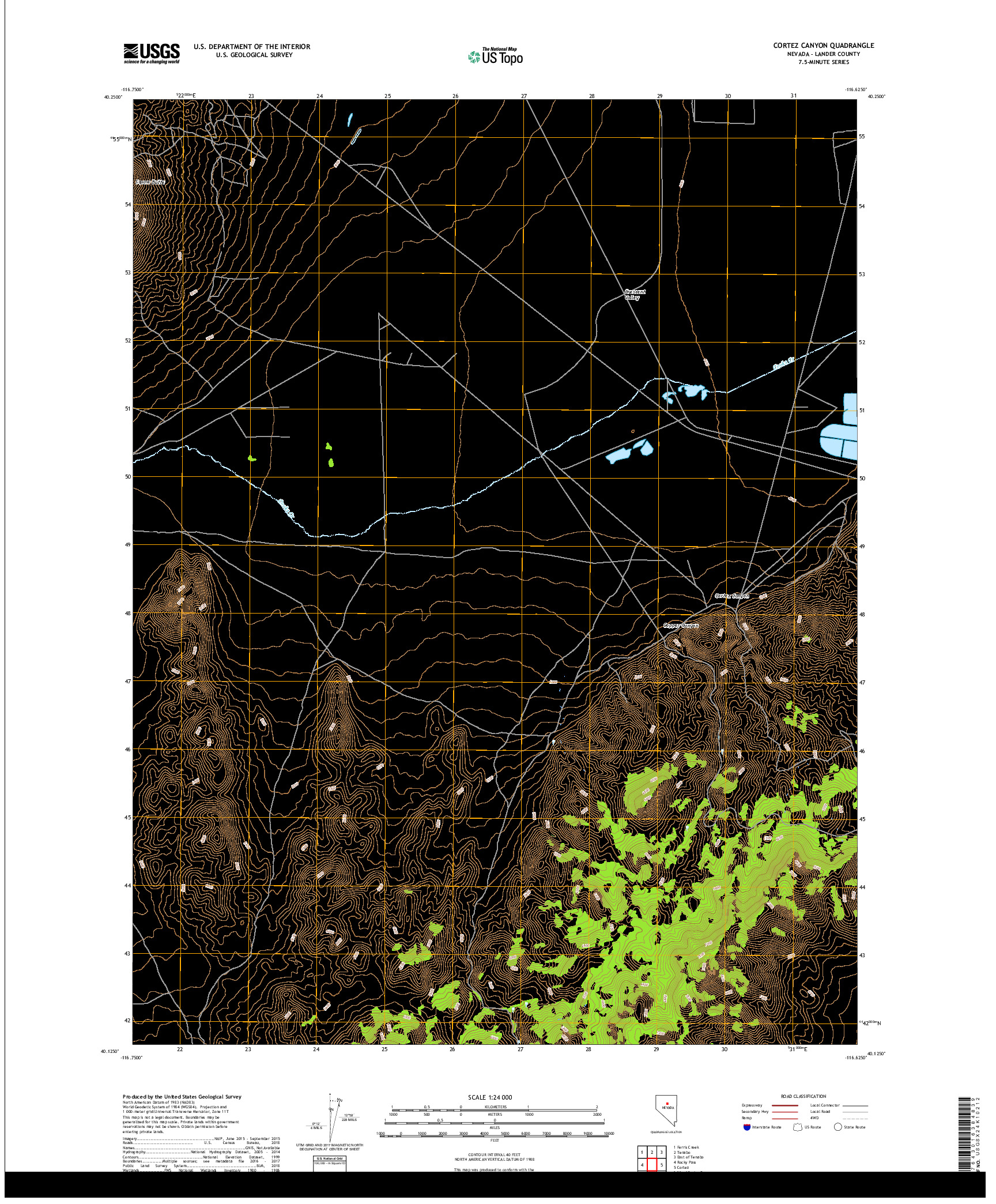 USGS US TOPO 7.5-MINUTE MAP FOR CORTEZ CANYON, NV 2018