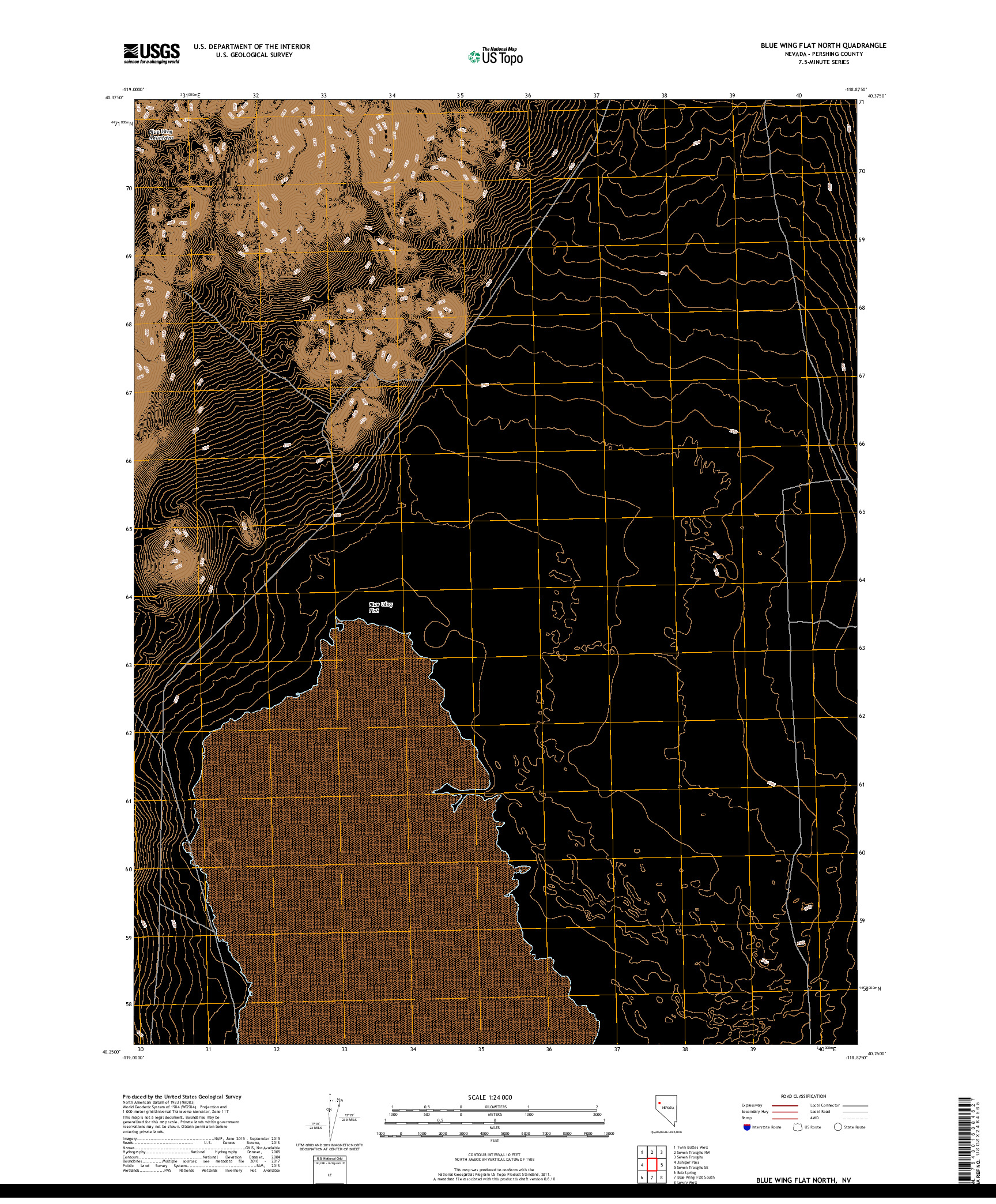 USGS US TOPO 7.5-MINUTE MAP FOR BLUE WING FLAT NORTH, NV 2018