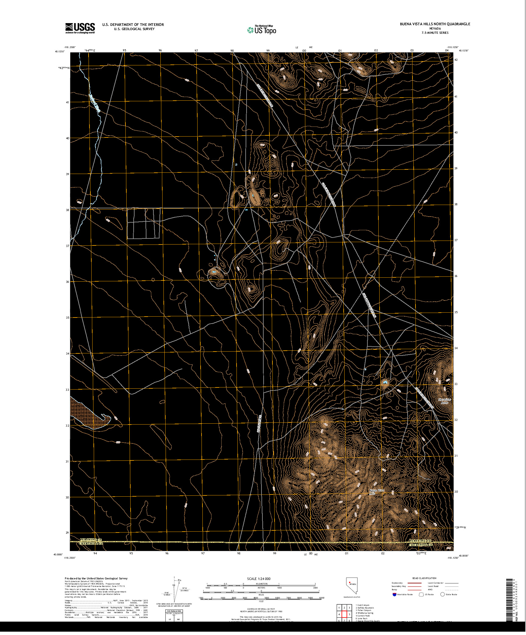 USGS US TOPO 7.5-MINUTE MAP FOR BUENA VISTA HILLS NORTH, NV 2018