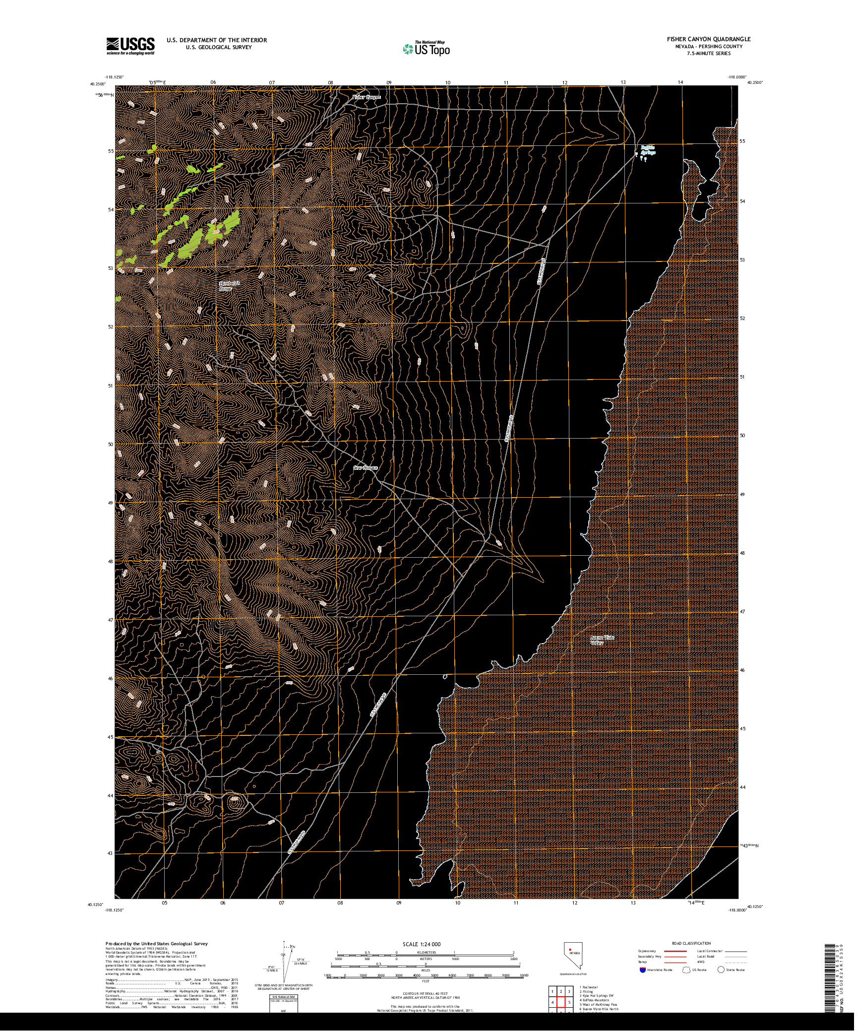 USGS US TOPO 7.5-MINUTE MAP FOR FISHER CANYON, NV 2018