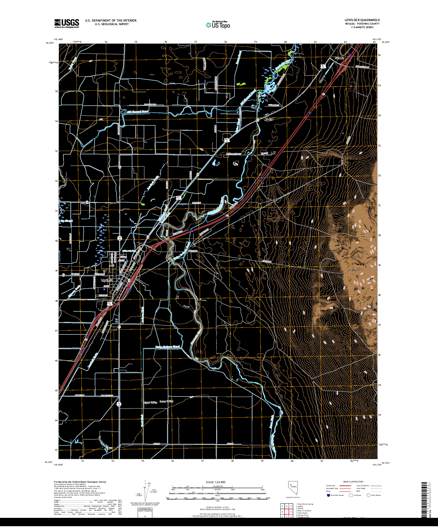 USGS US TOPO 7.5-MINUTE MAP FOR LOVELOCK, NV 2018