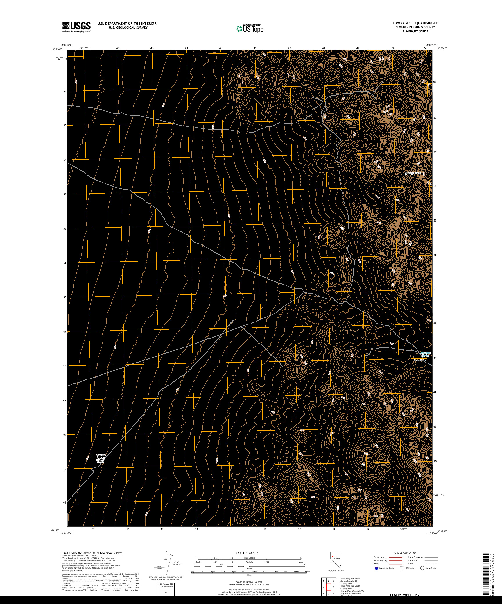 USGS US TOPO 7.5-MINUTE MAP FOR LOWRY WELL, NV 2018