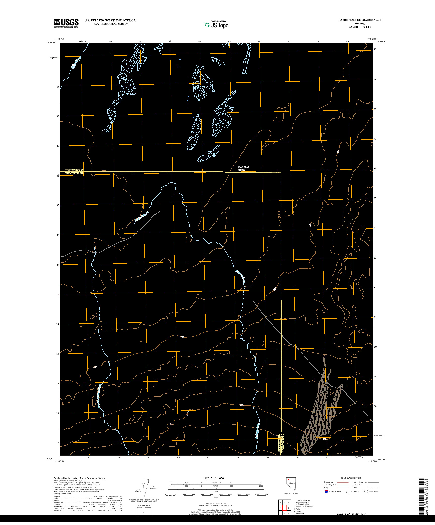USGS US TOPO 7.5-MINUTE MAP FOR RABBITHOLE NE, NV 2018