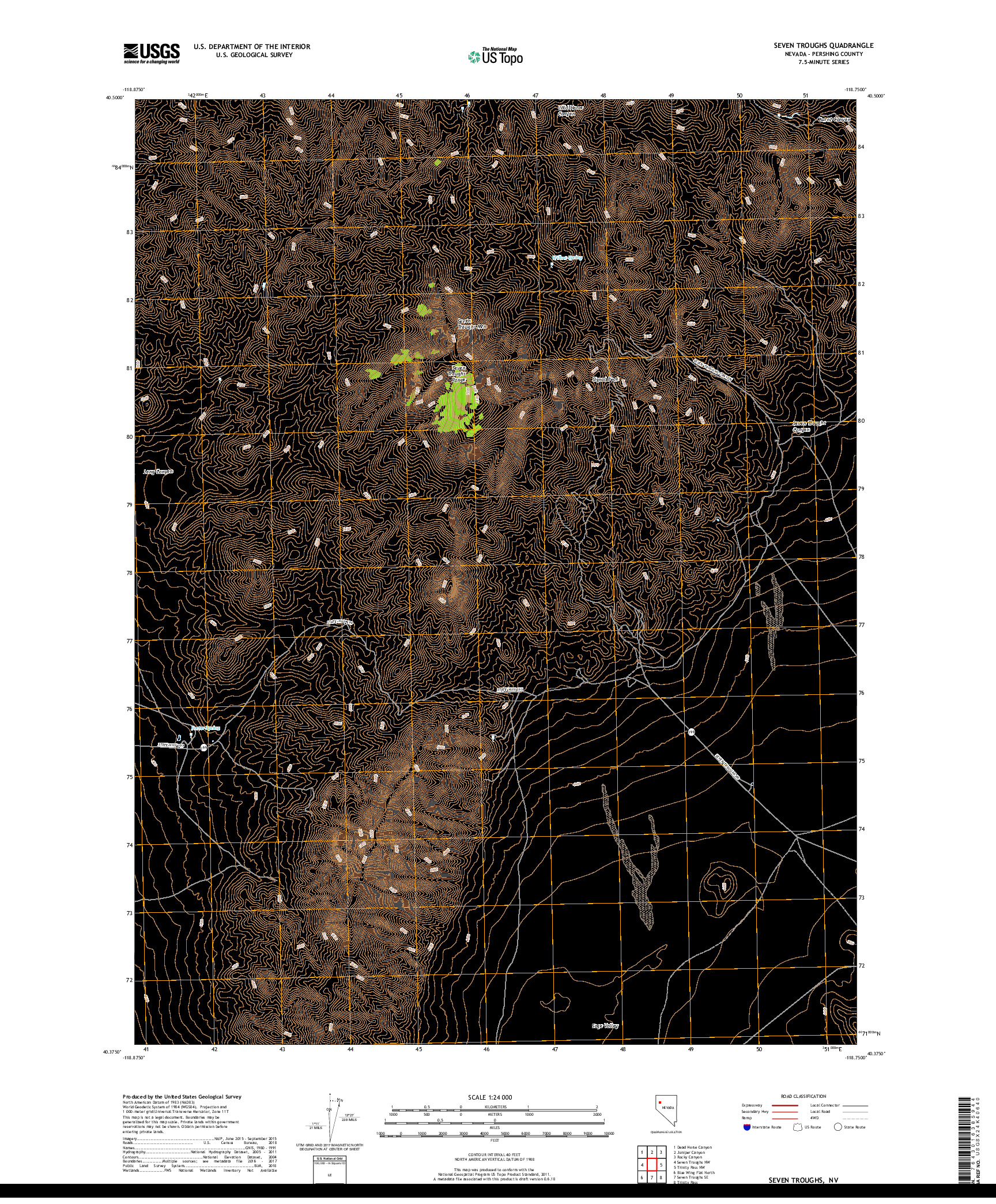 USGS US TOPO 7.5-MINUTE MAP FOR SEVEN TROUGHS, NV 2018