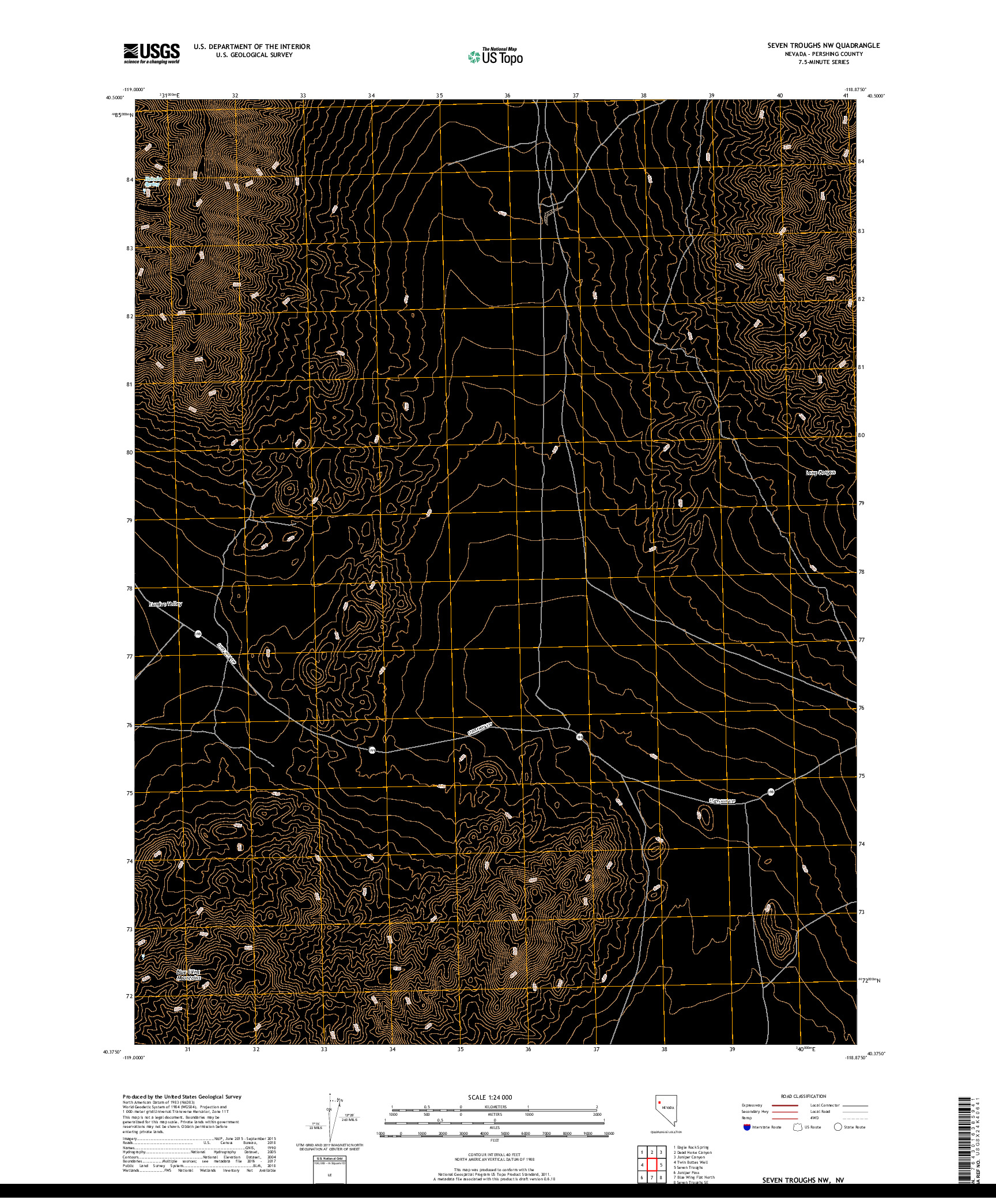 USGS US TOPO 7.5-MINUTE MAP FOR SEVEN TROUGHS NW, NV 2018