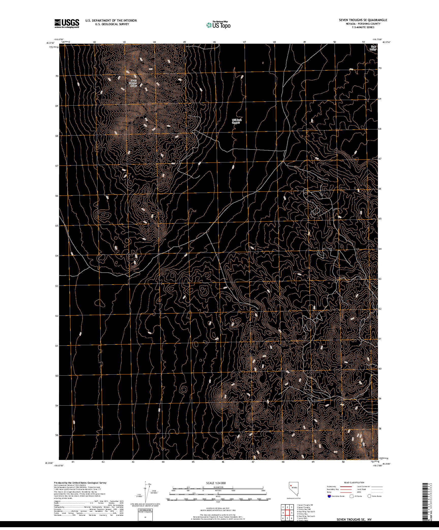 USGS US TOPO 7.5-MINUTE MAP FOR SEVEN TROUGHS SE, NV 2018