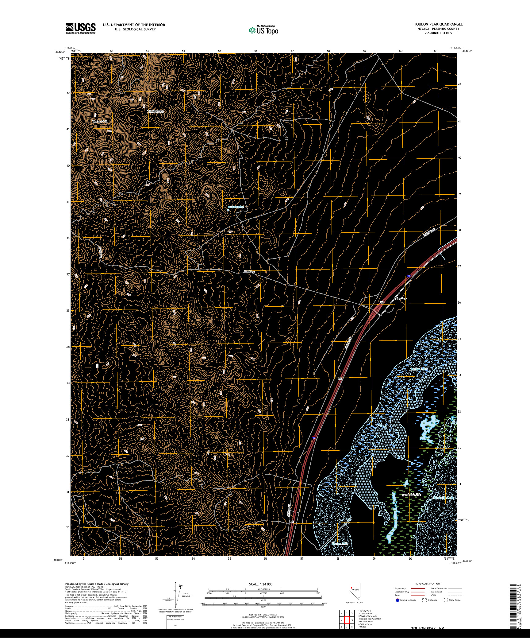 USGS US TOPO 7.5-MINUTE MAP FOR TOULON PEAK, NV 2018