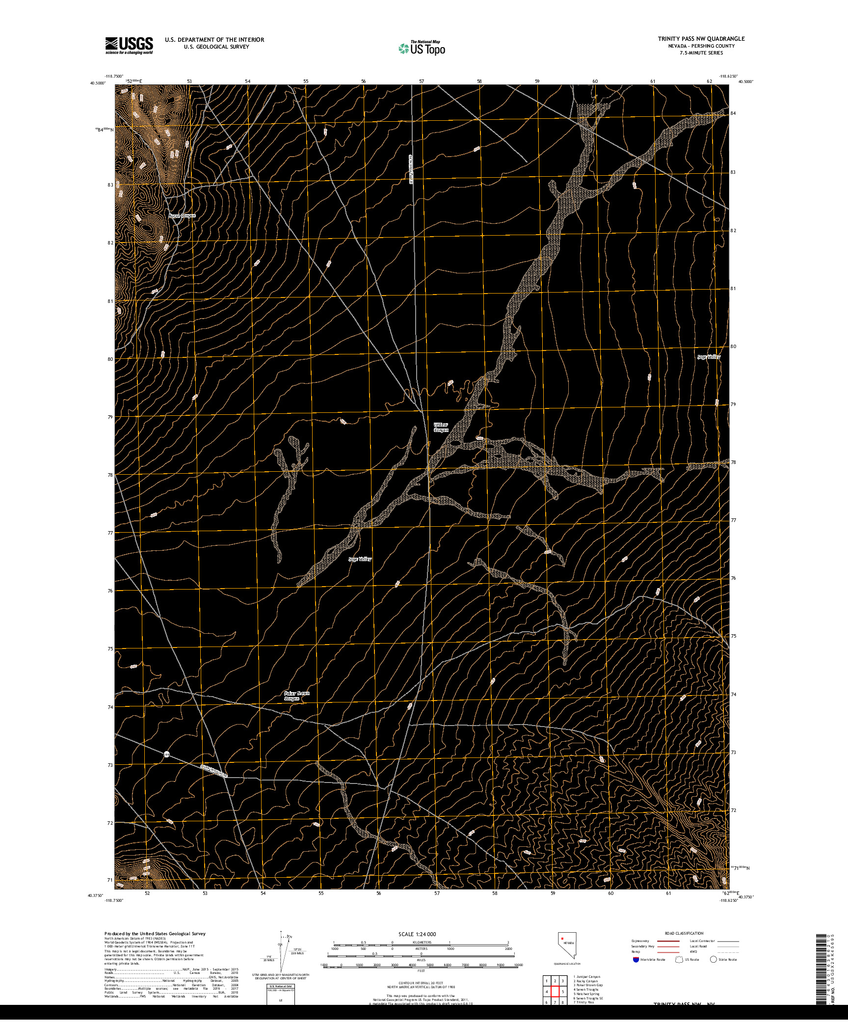 USGS US TOPO 7.5-MINUTE MAP FOR TRINITY PASS NW, NV 2018