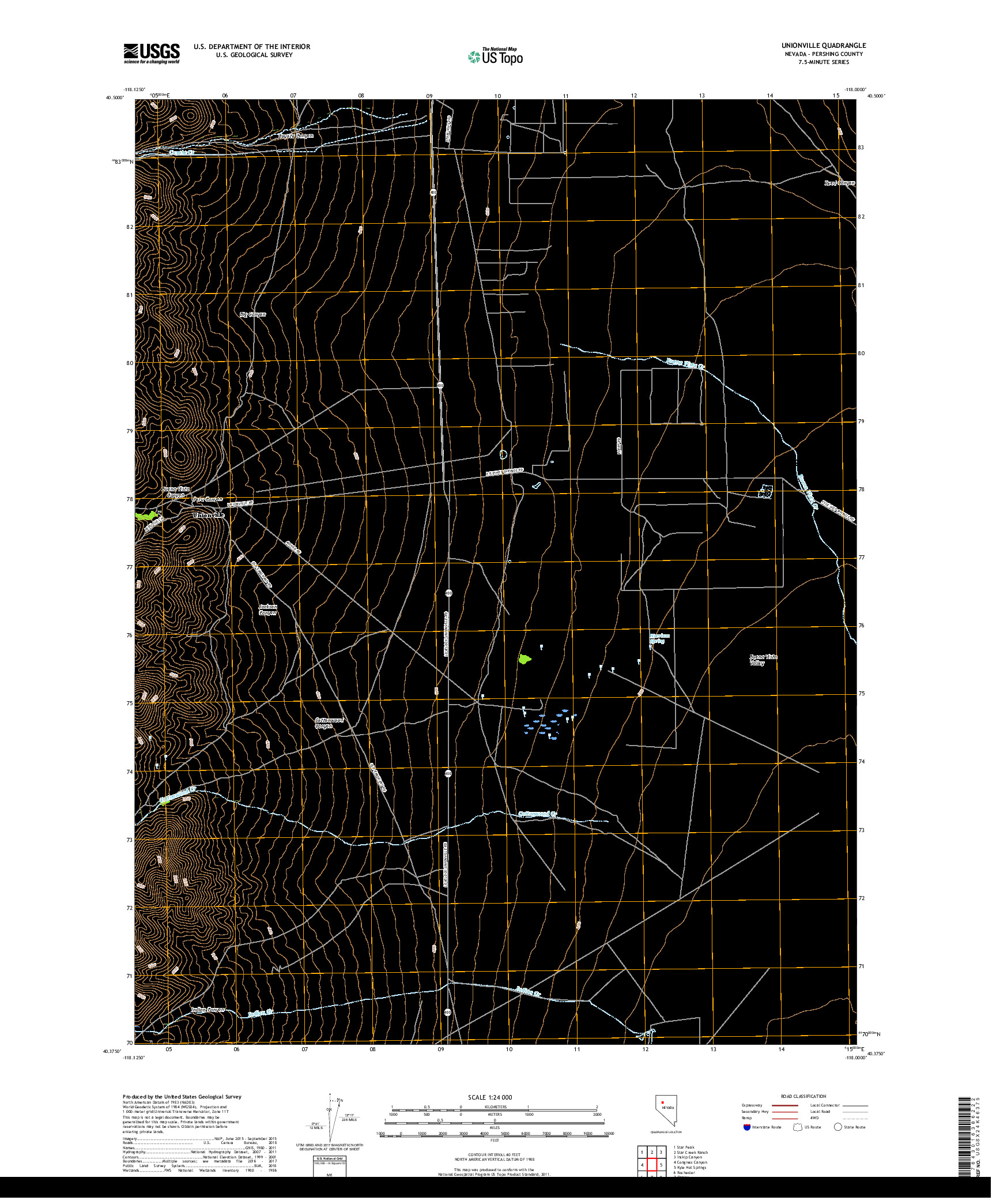 USGS US TOPO 7.5-MINUTE MAP FOR UNIONVILLE, NV 2018