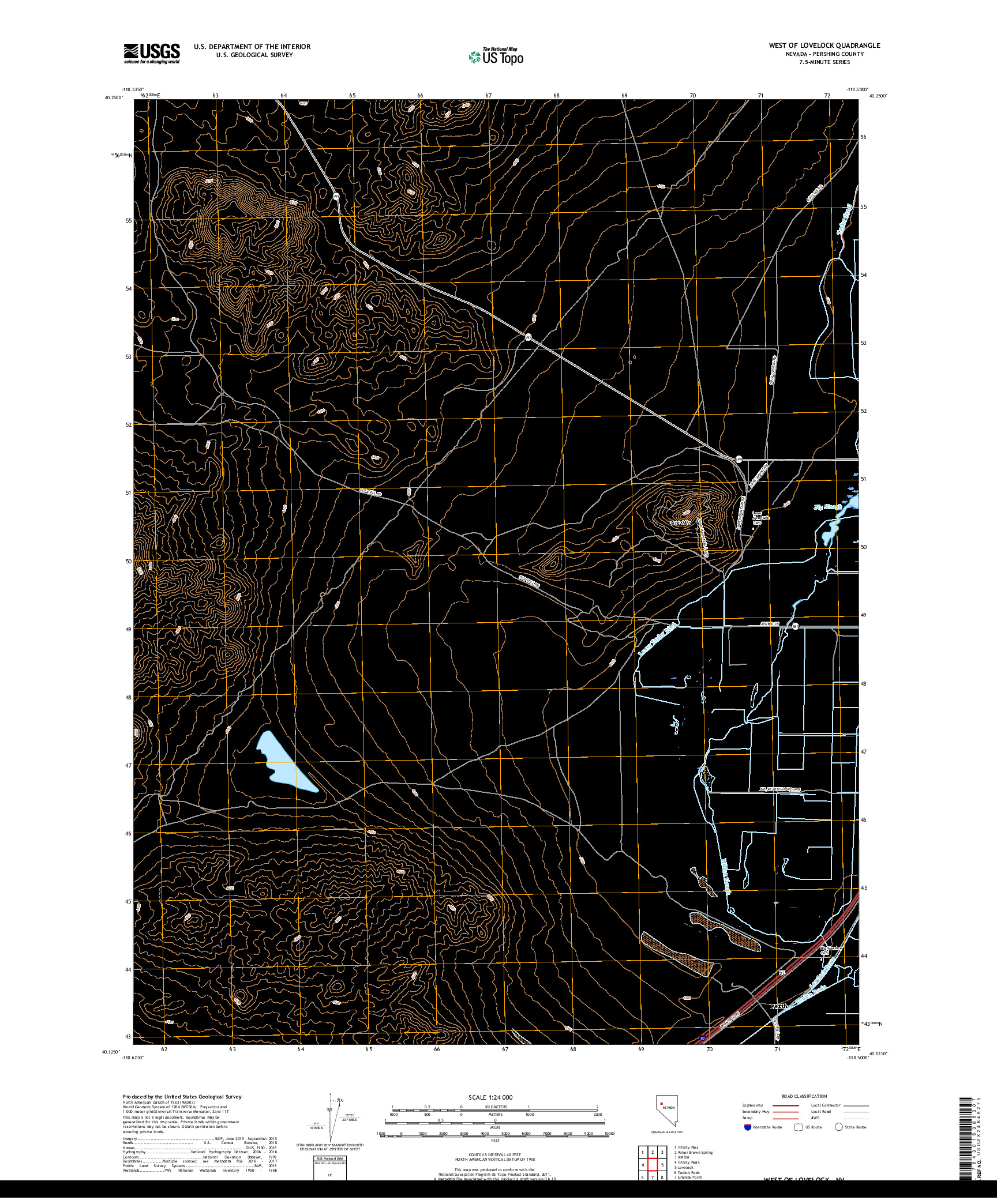 USGS US TOPO 7.5-MINUTE MAP FOR WEST OF LOVELOCK, NV 2018